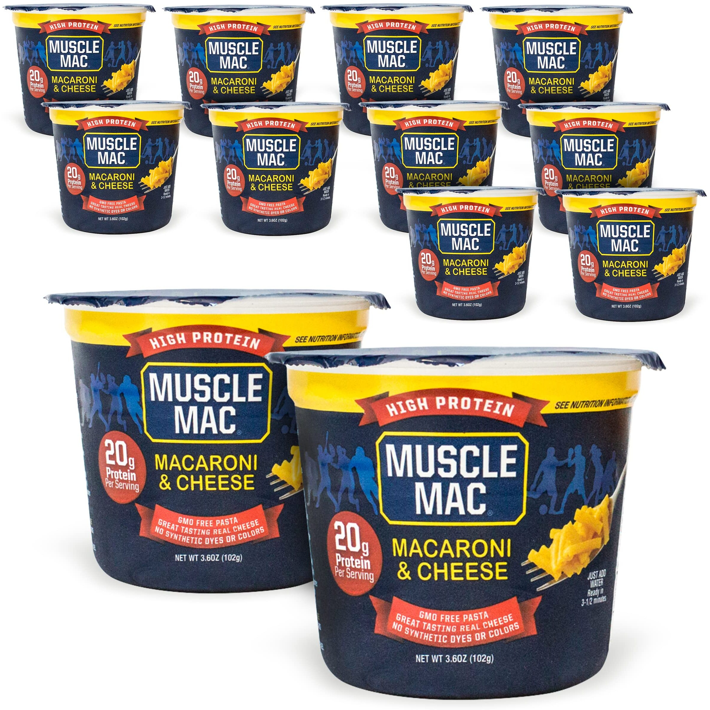 Muscle Mac Macaroni And Cheese Dinner With Real Cheese, Microwaveable, 20G Of Protein, 3.6 Oz Per Cup (Pack Of 12)
