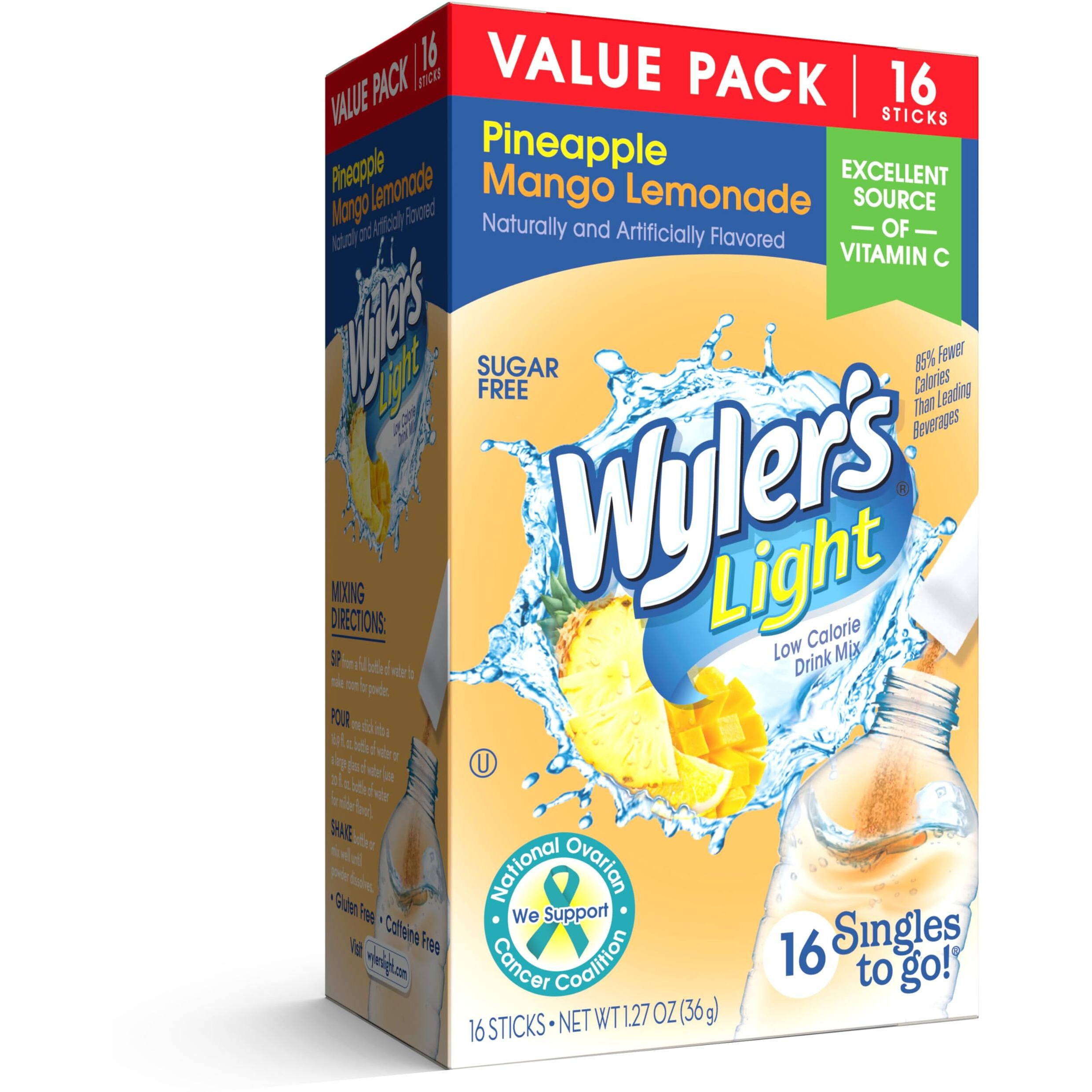 Wyler's Light Singles To Go Powder Packets, Water Drink Mix, 16 Count, 6 Boxes (96 Single Servings) (Pineapple Mango Lemonade)