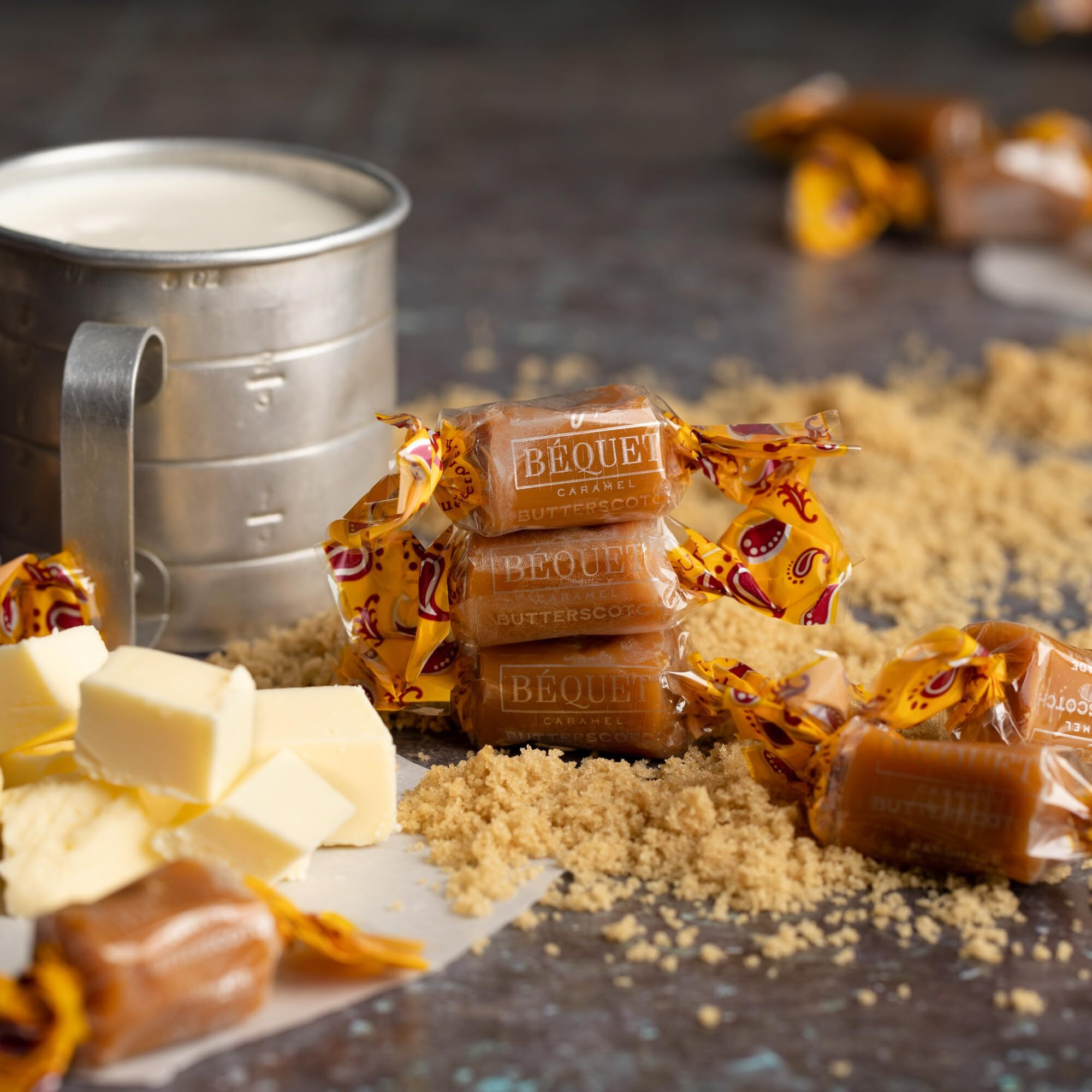 B  Quet Caramel - Butterscotch Gourmet Candy - Candy Individually Wrapped - Made In Montana - Kosher (Star D) And Gluten Free - 8 Ounce Gift Bag