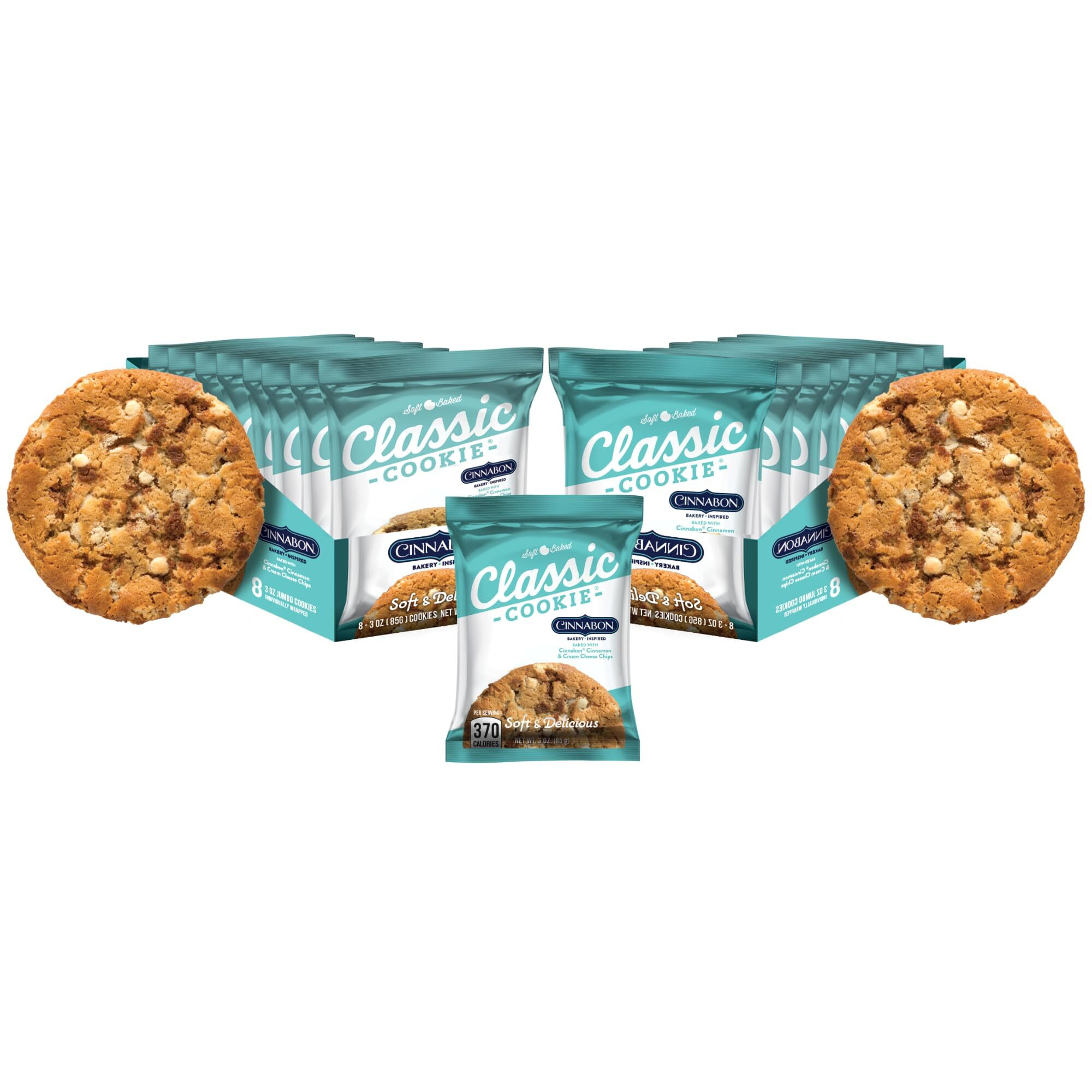 Classic Cookie Soft Baked Cinnabon Cookies Made With Cinnamon And Cream Cheese Chips, 2 Boxes, 16 Individually Wrapped Cookies