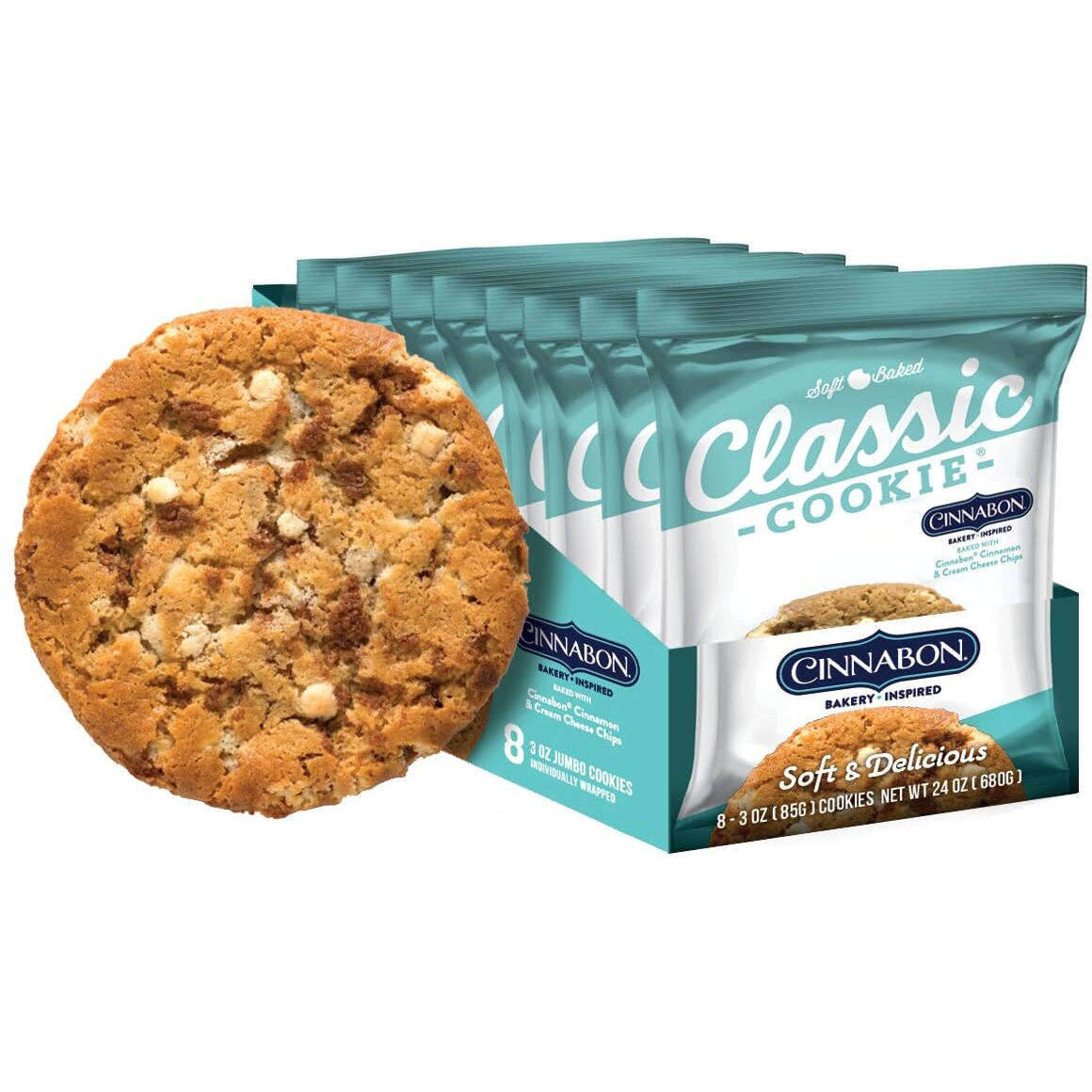 Classic Cookie Soft Baked Cinnabon Cookies Made With Cinnamon And Cream Cheese Chips, 2 Boxes, 16 Individually Wrapped Cookies