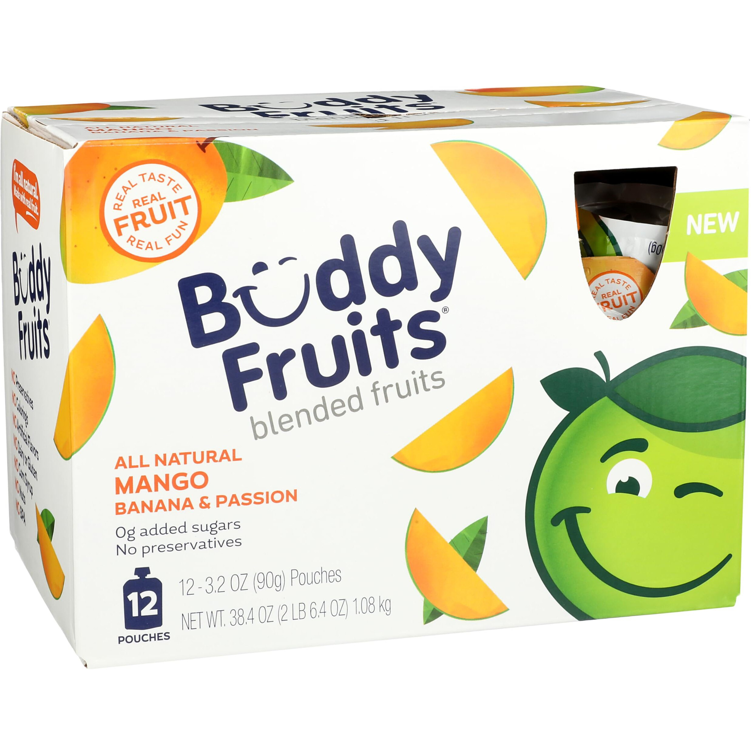Buddy Fruits Pure Blended Fruit Snack To Go Apple, Mango, Banana And Passion Fruit Applesauce 3.2Oz (Pack Of 12) | 100% Real Fruit | No Sugar, Non Gmo, Vegan, No Preservatives, Certified Kosher