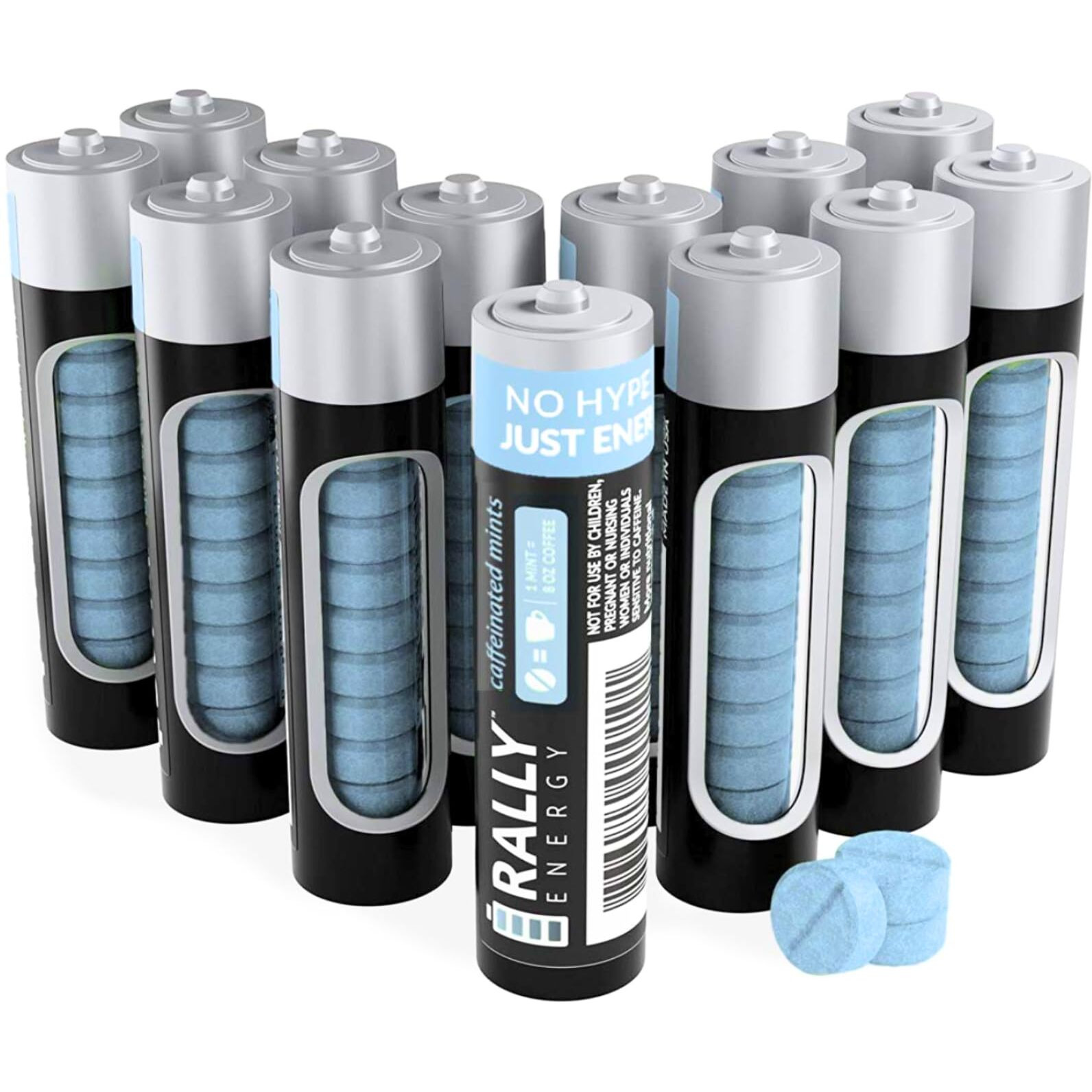 Rally Energy Caffeine Mints, 60Milligram Caffeine, Instant Energy, Fresh Breath Caffeinated Mints, 0 Sugar, Natural Wintergreen Flavor (12 Packs, 120 Mints)