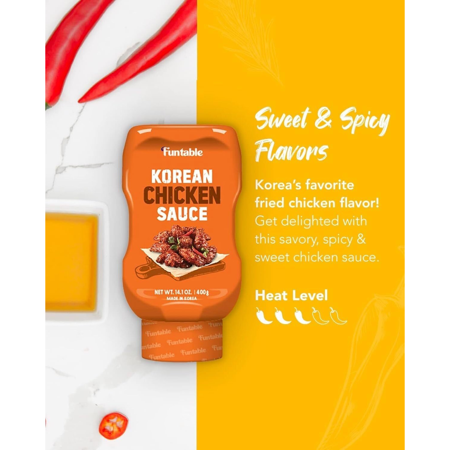 Funtable Delicious Korean Chicken Sauce (14.1Oz, Pack Of 1) - Authentic Korean Flavor, Sticky & Tangy Sauce. Ideal For Fried Chicken, Nuggets, Dipping & More