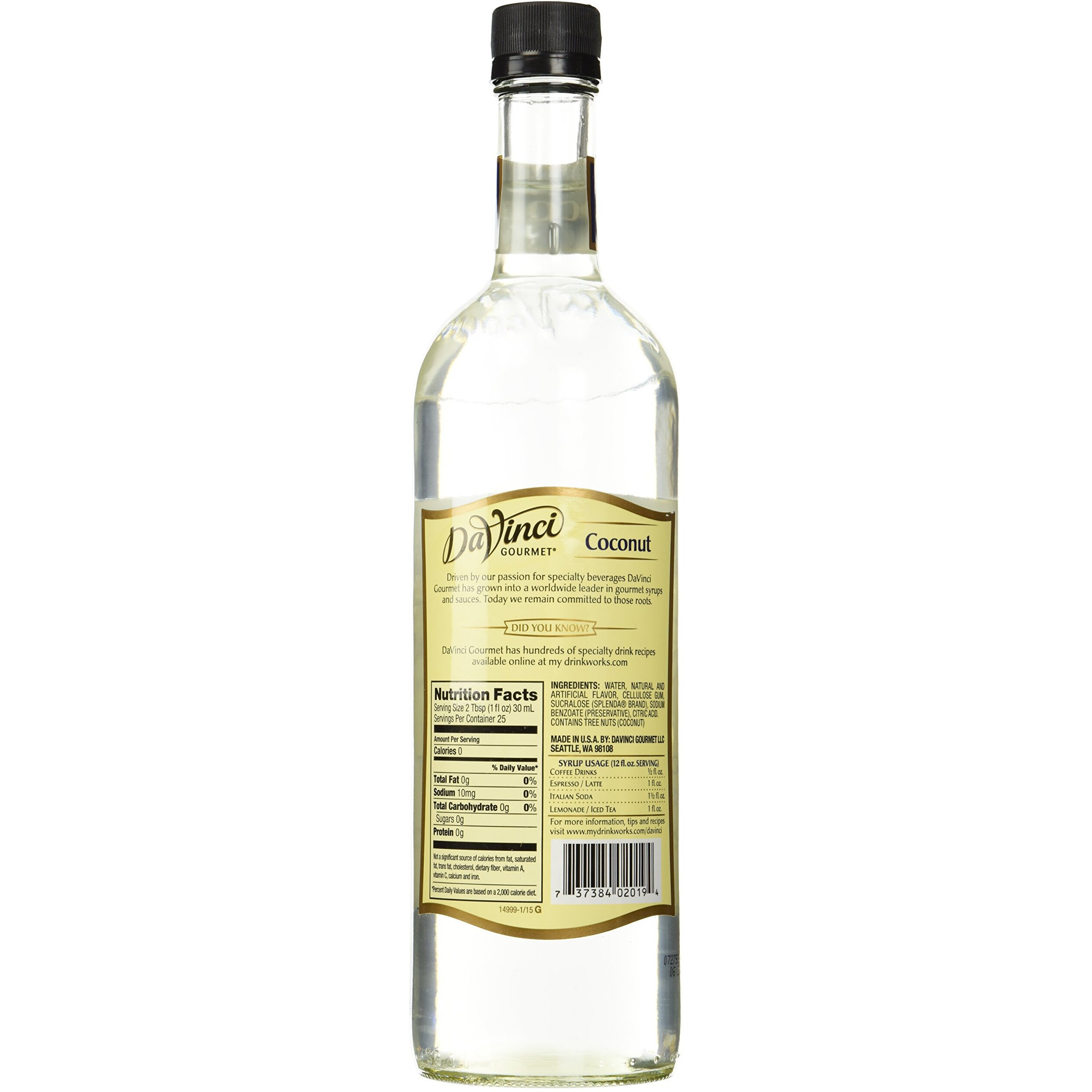 Davinci Sugar Free Coconut Syrup W/Splenda 750 Ml