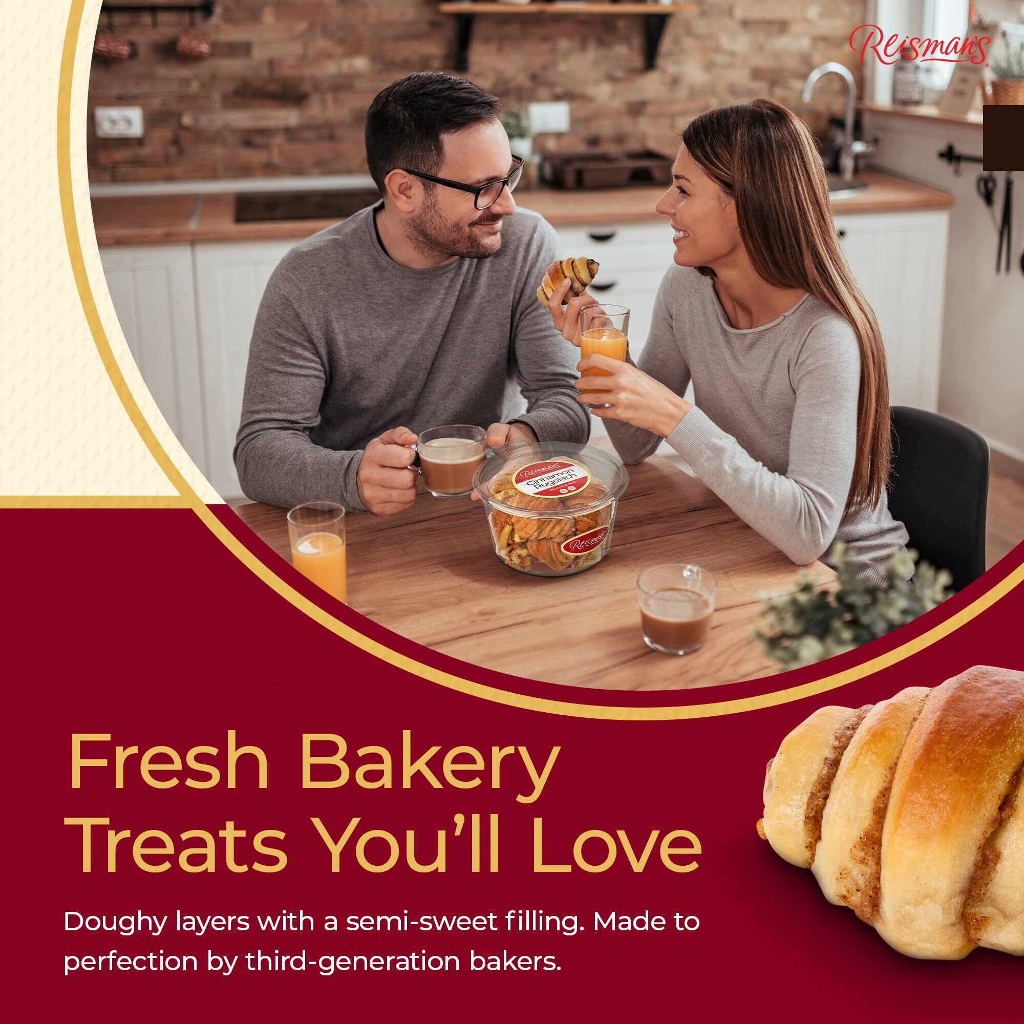 Cinnamon Rugelach | Dairy-Free, Nut-Free, Ou Kosher-Certified Mini Croissants | Breakfast Pastry | Coffee And Tea Snack | Bakery Fresh Pastries - 14 Oz. | Reisman's Bakery