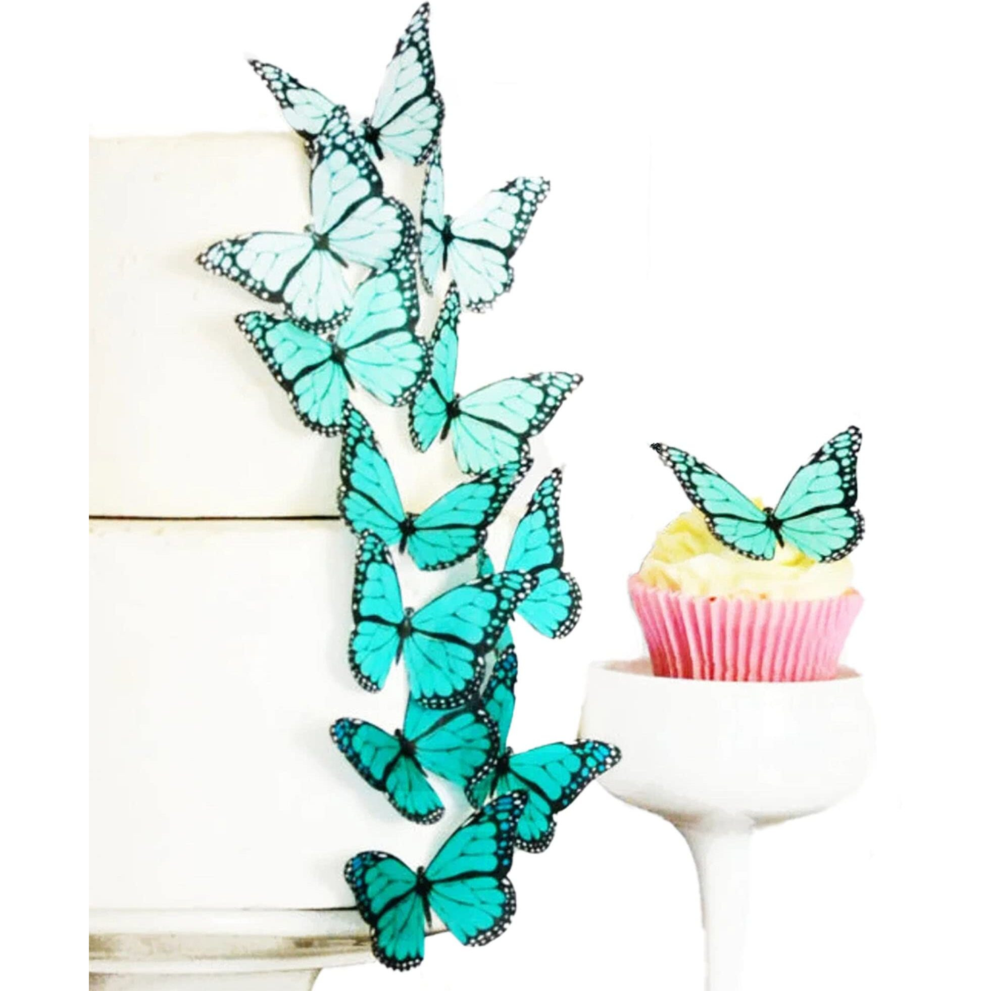 Sugar Robot Inc. Edible Butterflies Ombre Monarchs Made In The Usa Premium Crafted - Cake And Cupcake Toppers, Decoration (Turquoise)