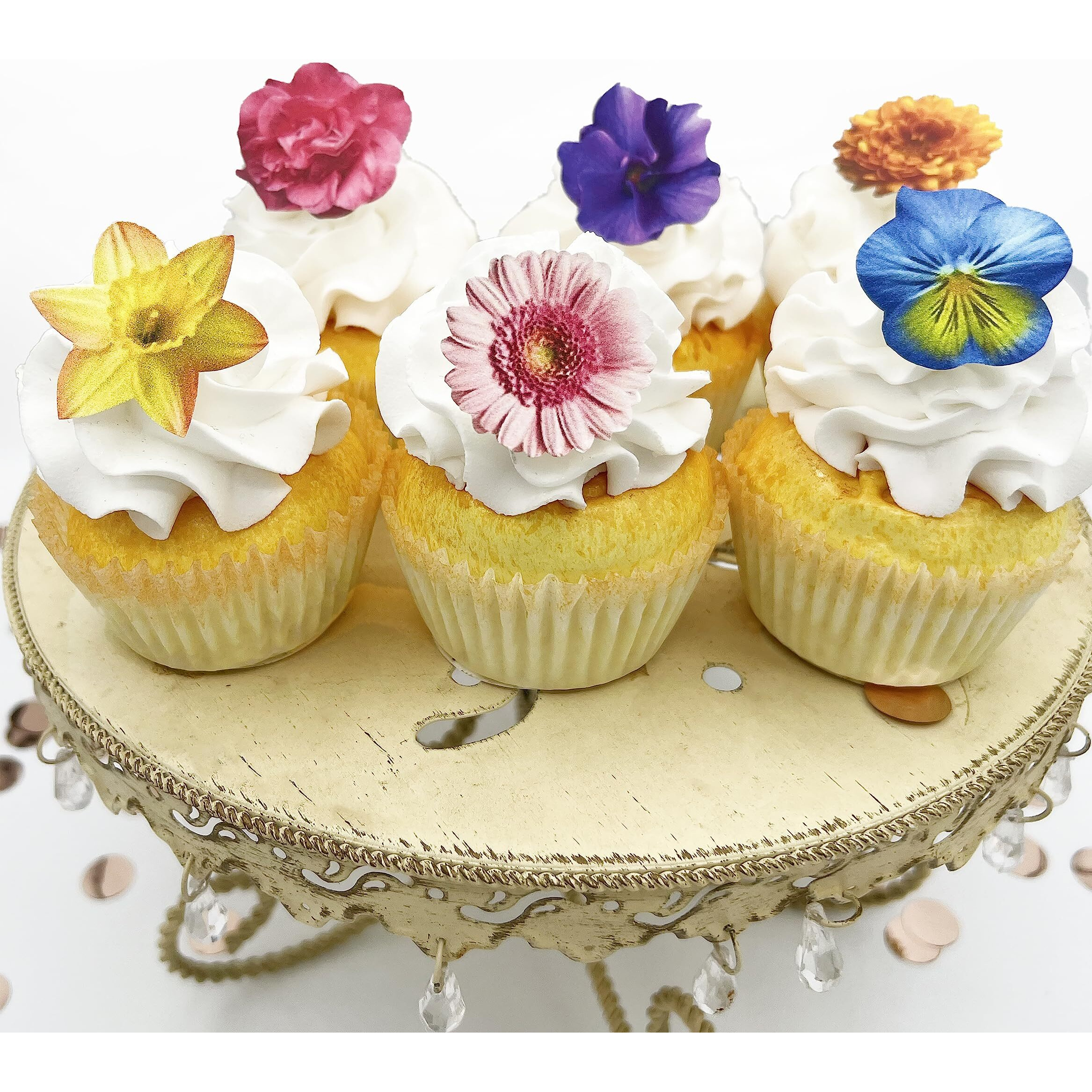 Sugar Robot Inc. Edible Wafer Flowers - Premium Crafted Made In The Usa Cake And Cupcake Toppers, Decoration (Small Size Assorted)