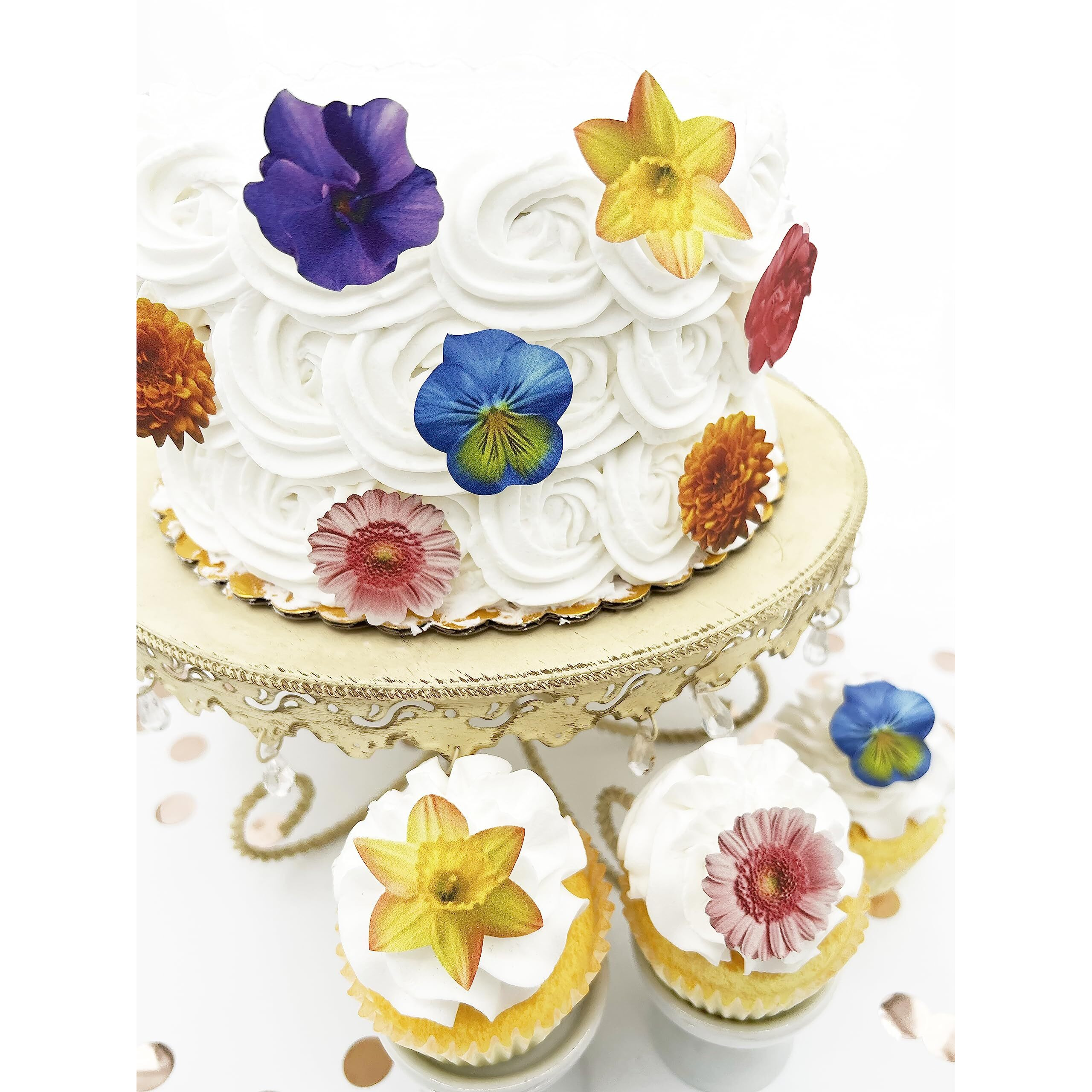 Sugar Robot Inc. Edible Wafer Flowers - Premium Crafted Made In The Usa Cake And Cupcake Toppers, Decoration (Small Size Assorted)