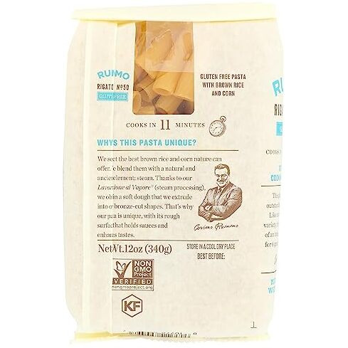 Rummo Gluten Free Rigatoni N.50 - Gluten Free Pasta, Made With Corn & Rice, Rigatoni Pasta Noodles, Pasta From Italy - 12 Ounce (Pack Of 12)