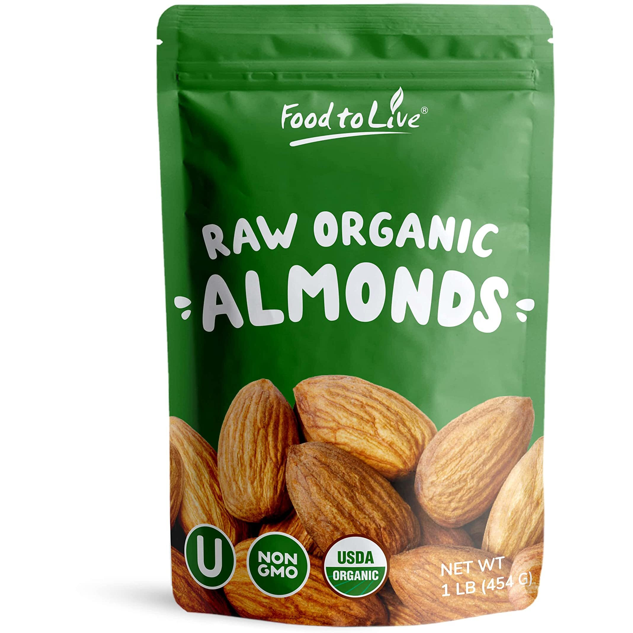 Food To Live - Organic Italian Raw Almonds, 1 Pound Non-Gmo, Whole, No Shell, Unpasteurized, Unsalted, Vegan, Kosher, Keto-Friendly