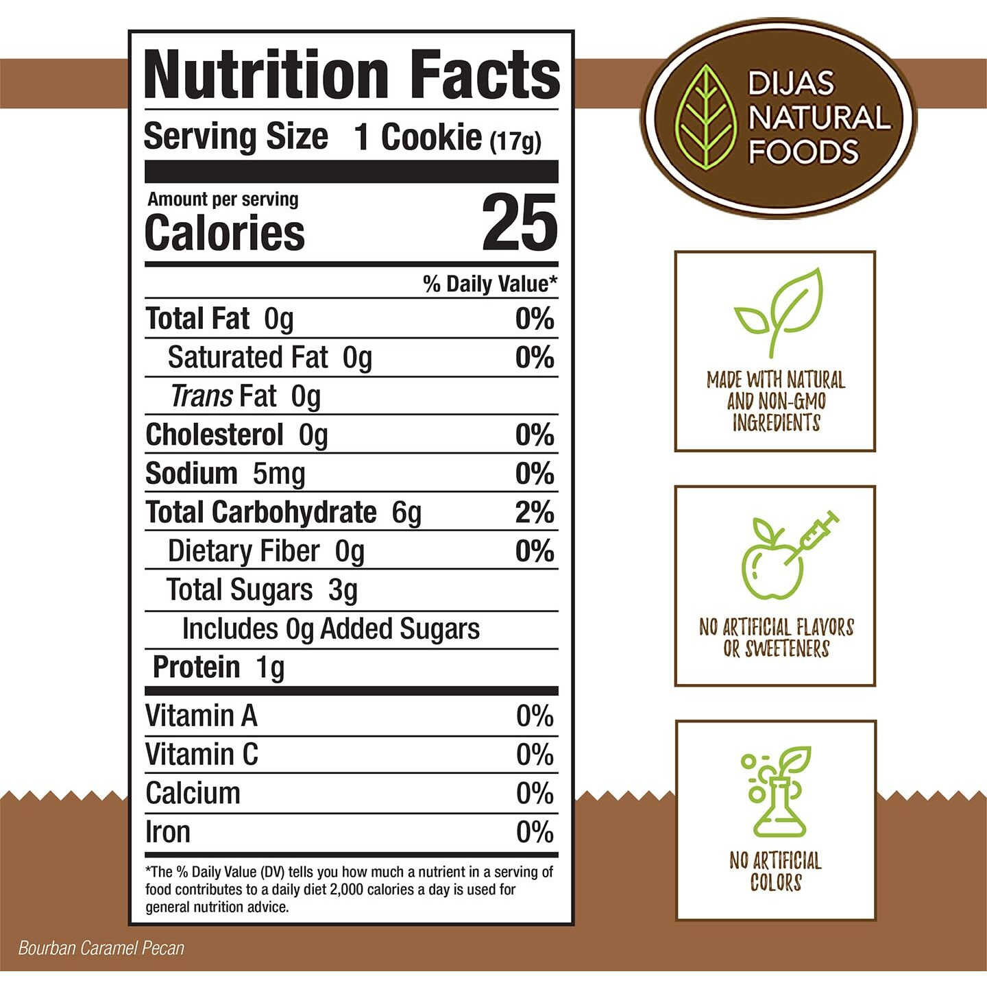Dijas Natural Foods, Crunchy Fat Free Biscotti Cookie, All Natural Preservative Free Ingredients, Delicious Low Calorie Snack (5 Ounces, Bourbon Caramel Pecan)
