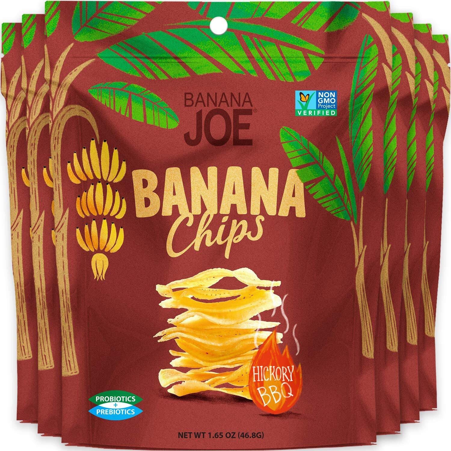 Banana Chips - Dried Bananas Gluten Free Chips (Hickory Bbq) Dehydrated Fruits Healthy Chips Snacks For Adults & Kids - Vegan Paleo Non Gmo Dried Fruits Snacks (Made From 100% Real Banana) 6 Packs