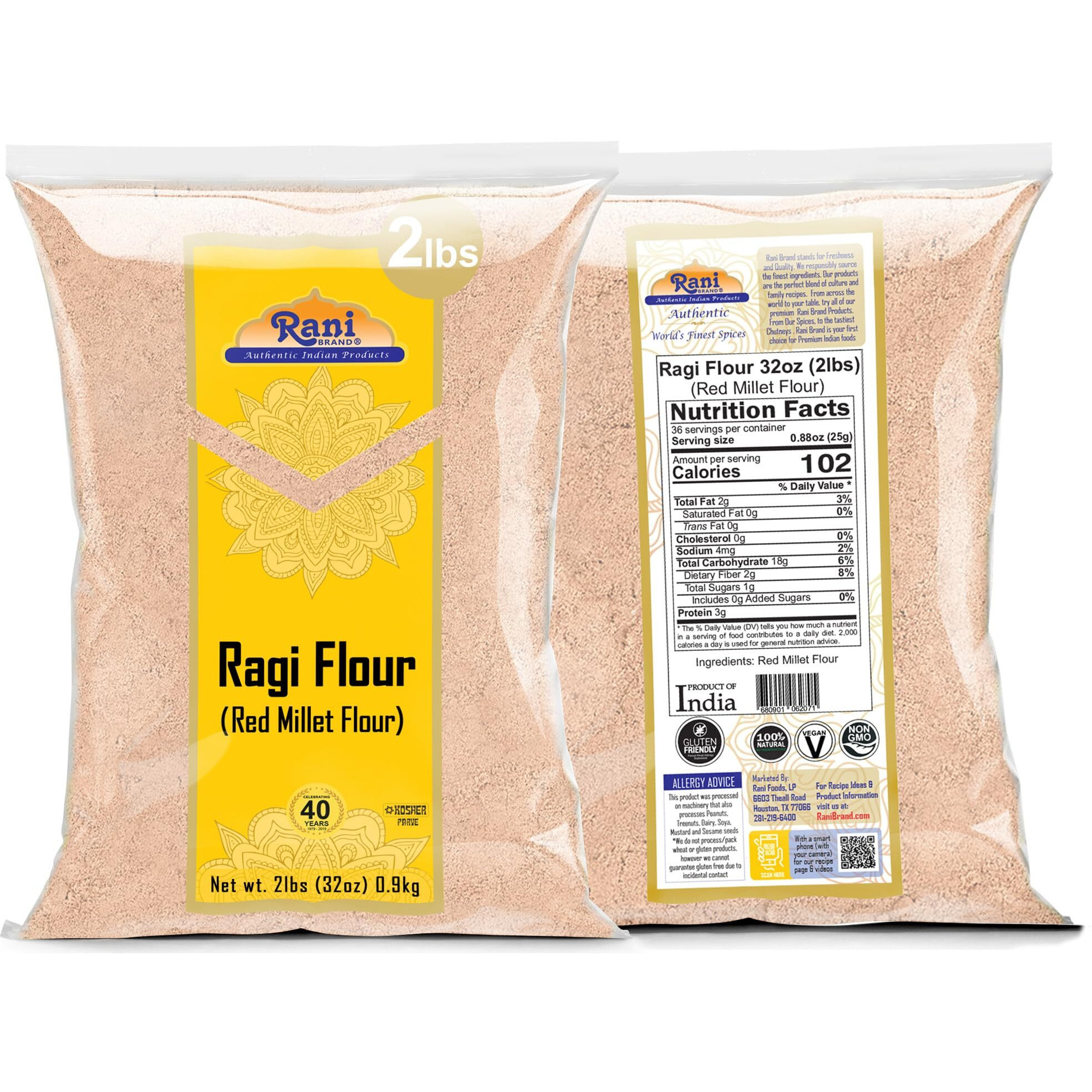Rani Ragi (Finger Millet) Flour 32Oz (2Lbs) 908G ~ All Natural | Vegan | Gluten Friendly | Non-Gmo | Kosher | Indian Origin