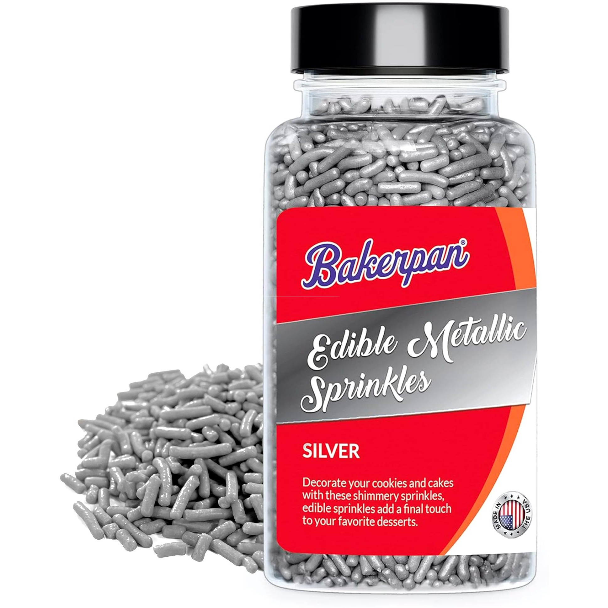 Bakerpan Silver Sprinkles Edible For Cupcakes, Silver Jimmies Sprinkles For Cake Decorating - 4.3 Ounces (Made In Usa)