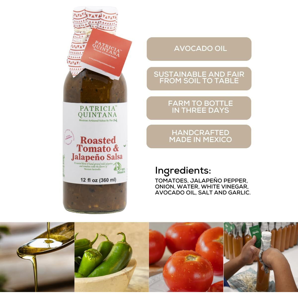 Patricia Quintana Roasted Tomato & Jalapeo Salsa - Authentic Artisanal Mexican Ingredients - Perfect Topping To Your Tacos, Burritos, Enchiladas Or Other Favorite Food (12 Oz, 2 Bottles)