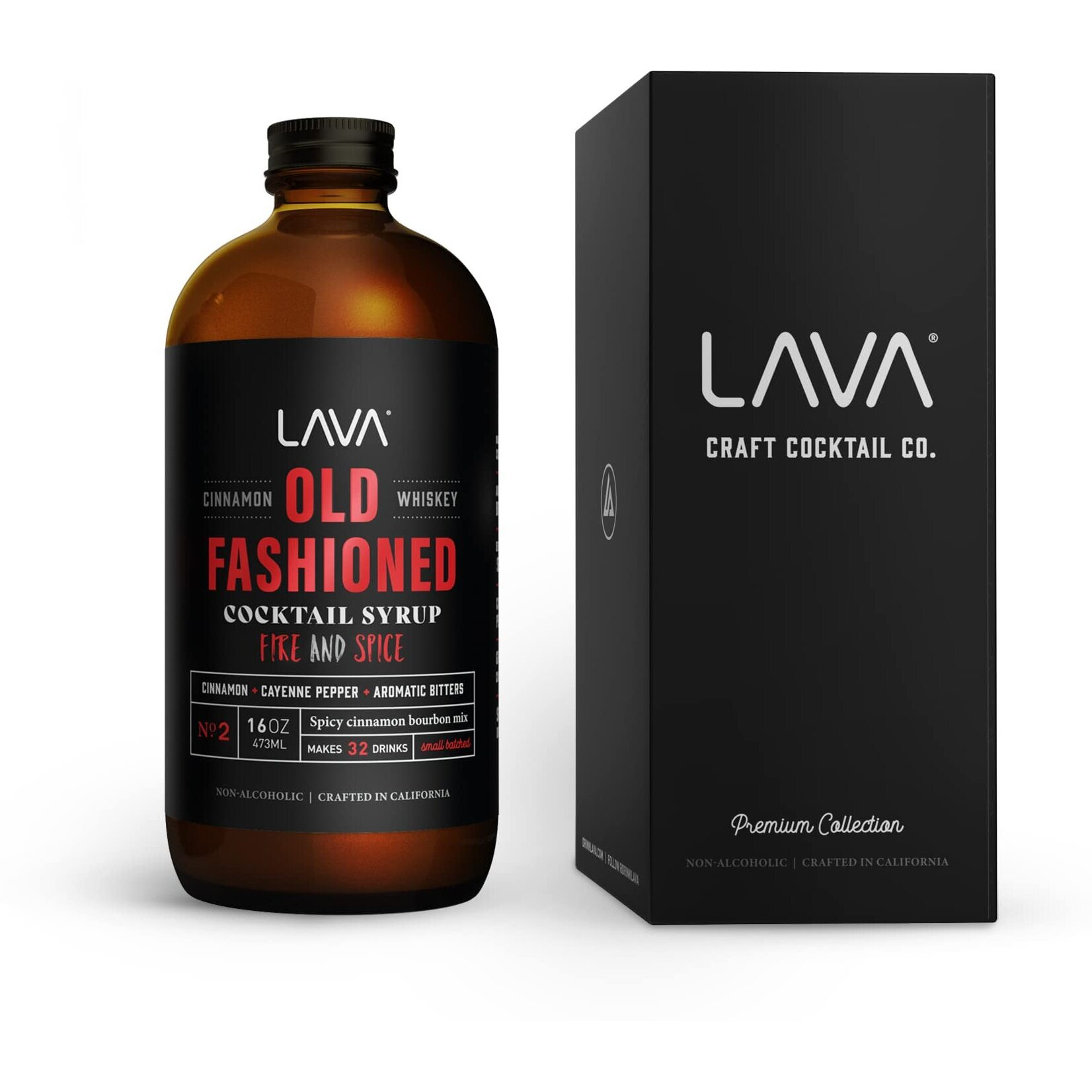 Lava Premium Fire & Spice Cinnamon Whiskey Spicy Old Fashioned Cocktail Mix 16Oz, Makes 32 Cocktails, Made With Aromatic Bitters, Demerara, Cinnamon, Cayenne Pepper. Just Add Whiskey.