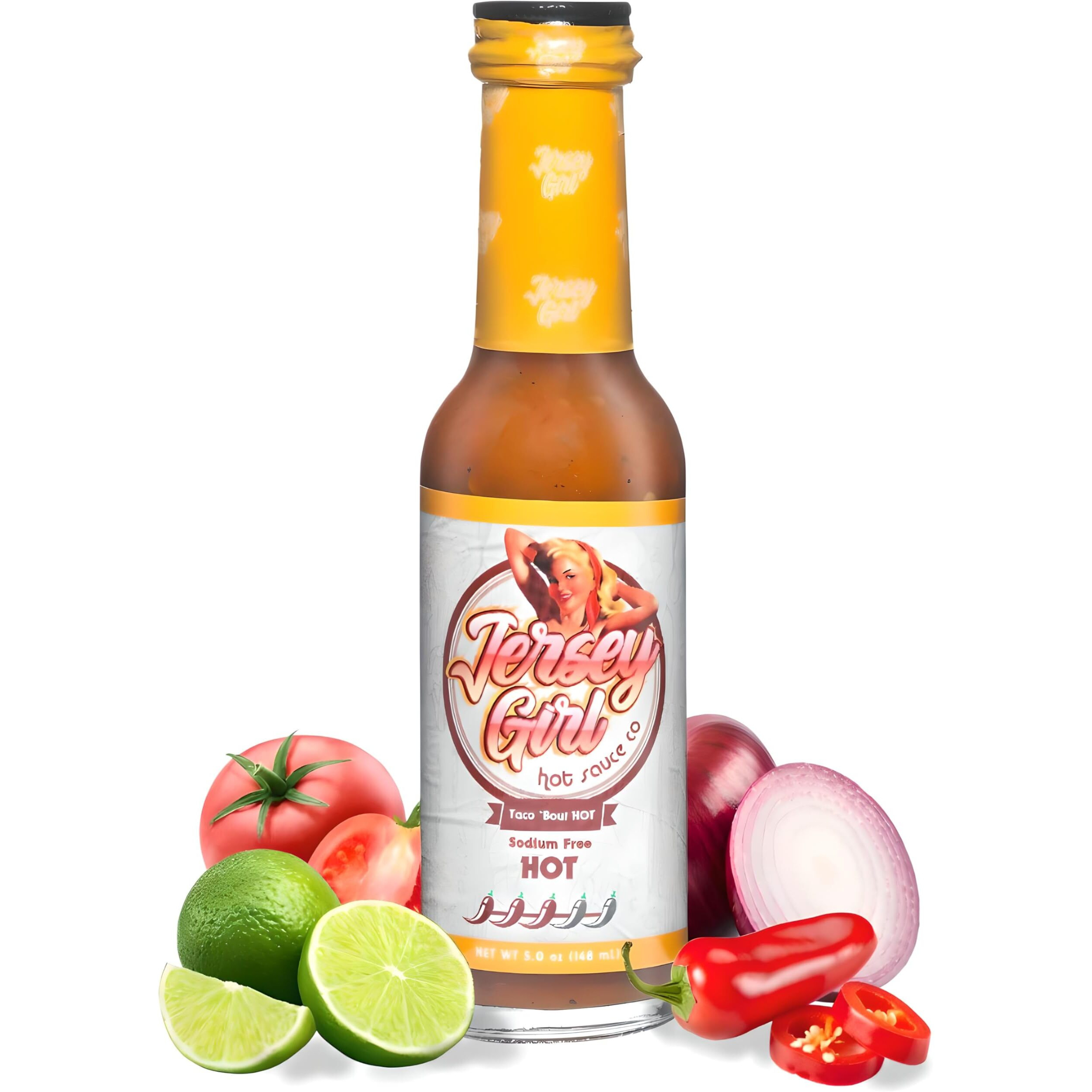 Jersey Girl Taco 'Bout Hot Sauce (No Added Salt/Sodium Free) Ghost, Jalapeno & Habanero Pepper Sauce - 5Oz