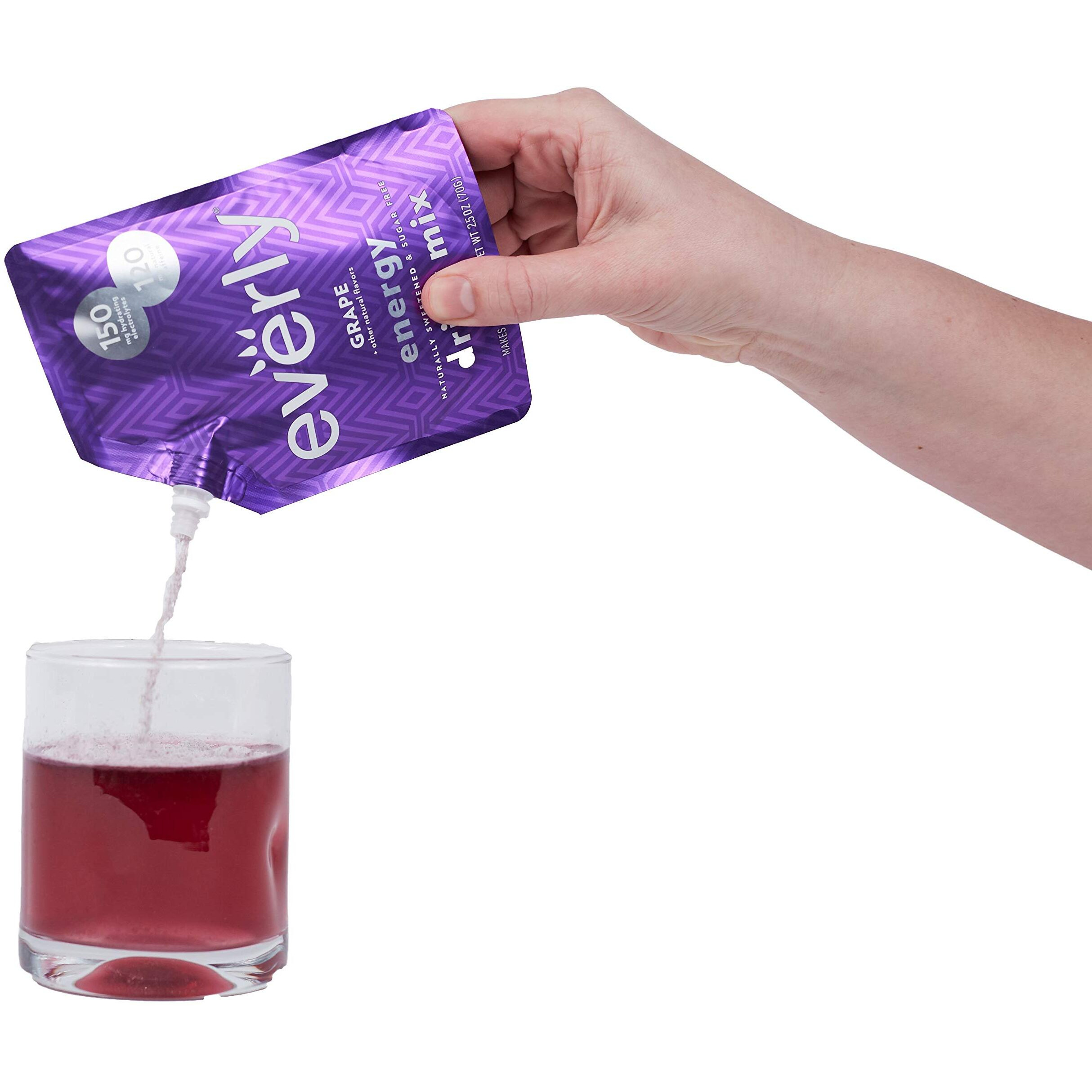 Everly Grape Energy - Natural Energy Drink Mix Powder, Sugar Free, Natural Sweeteners, Organic Caffeine, Keto Diet, Water Flavoring & Enhancer - Pouch, 20 Servings