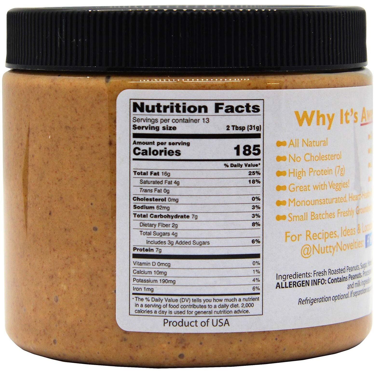 Nutty Novelties Honey Roasted Peanut Butter - High Protein, Low Sugar Healthy Peanut Butter - All-Natural Peanut Butter Free Of Cholesterol & Preservatives - Crunchy Peanut Butter - 15 Ounces