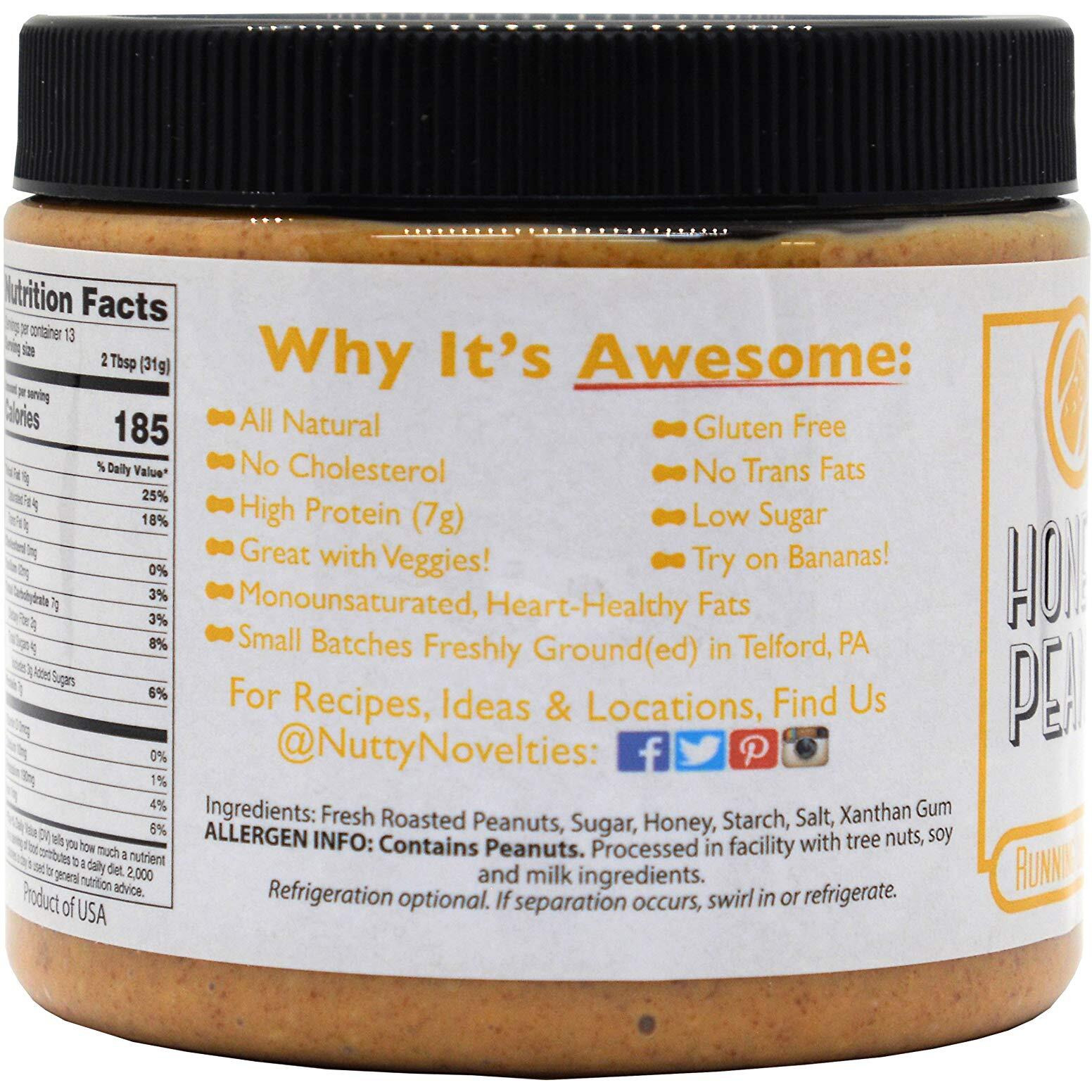 Nutty Novelties Honey Roasted Peanut Butter - High Protein, Low Sugar Healthy Peanut Butter - All-Natural Peanut Butter Free Of Cholesterol & Preservatives - Crunchy Peanut Butter - 15 Ounces