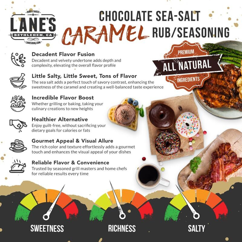 Lane's Chocolate Sea-Salt Caramel Seasoning, All-Natural Sea Salt Caramel Chocolate Seasoning For Cake, Hot Beverages & Popcorn Flavoring Seasoning, No Msg, No Preservatives, Gluten-Free, 16.4 Oz