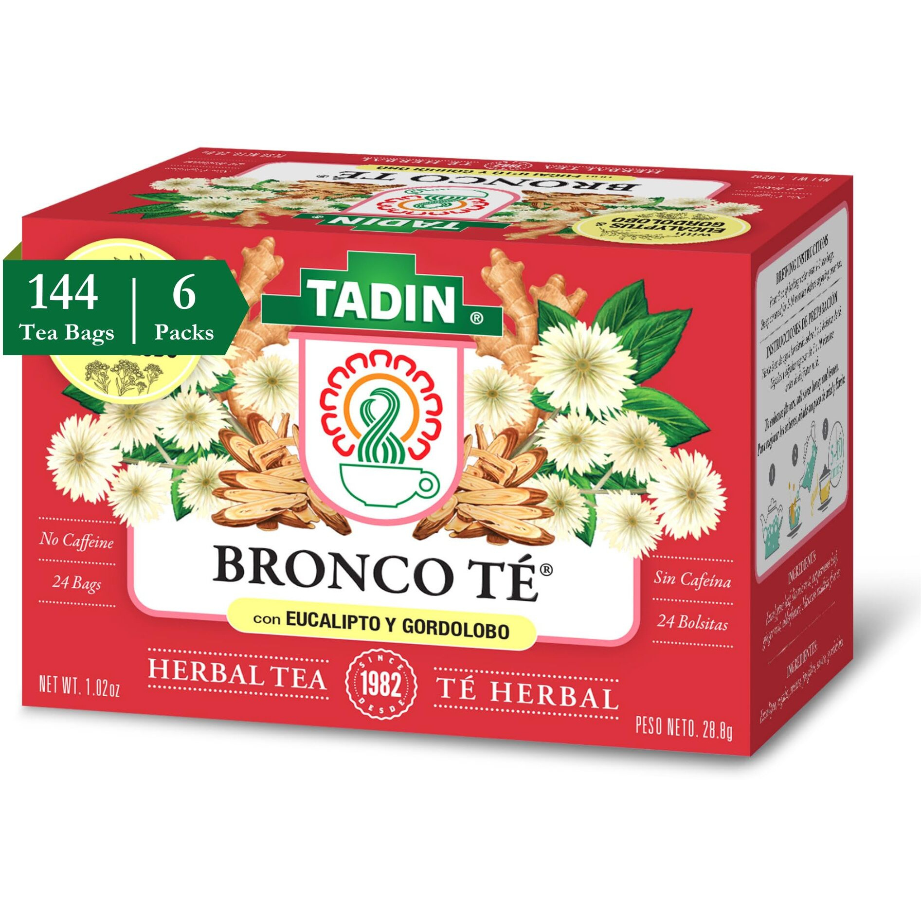 Tadin Bronco Herbal Tea, Caffeine Free Tea, Fall Tea, Decaf Tea, Tea Packets For Hot Tea, 24 Tea Bags Per Box, Pack Of 6
