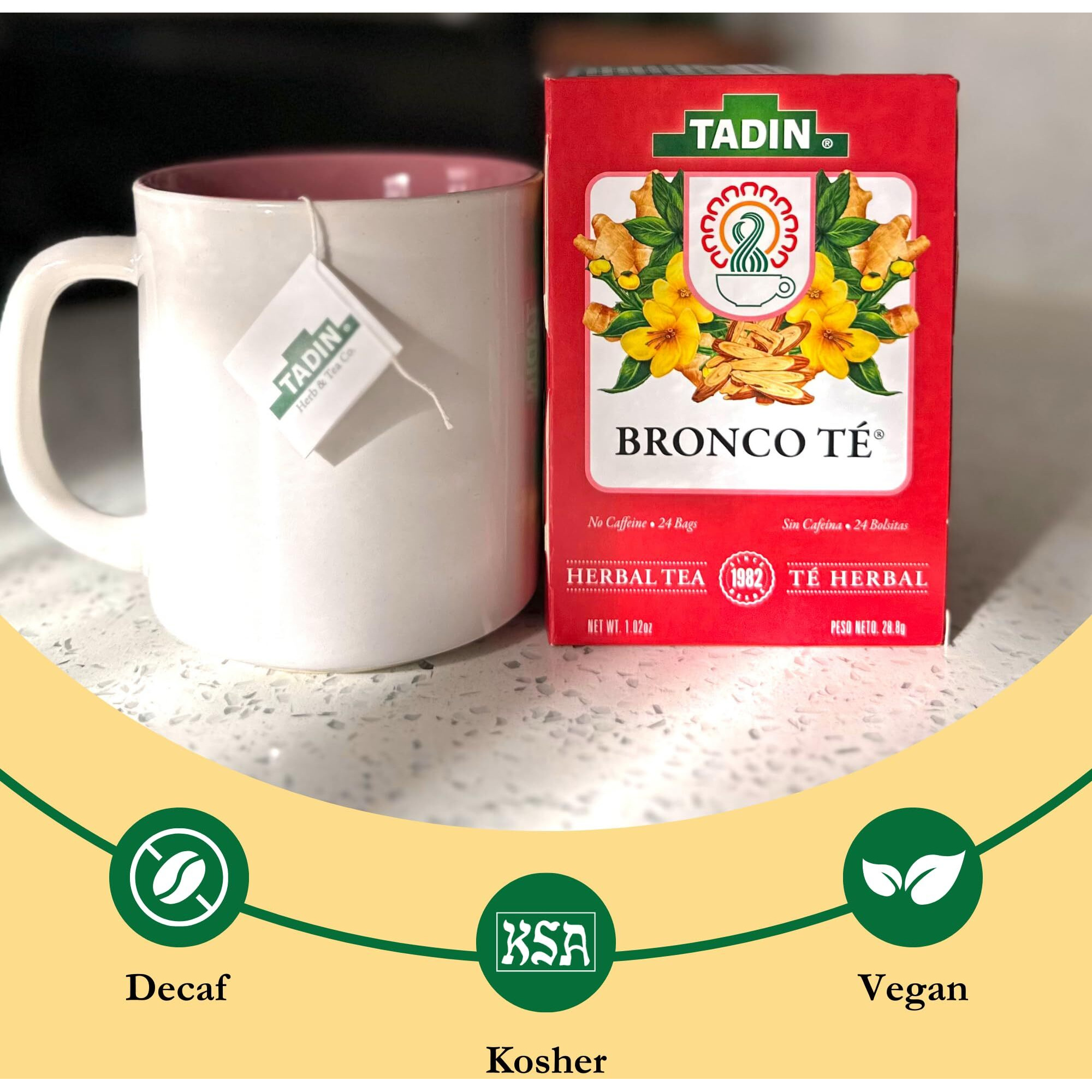 Tadin Bronco Herbal Tea, Caffeine Free Tea, Fall Tea, Decaf Tea, Tea Packets For Hot Tea, 24 Tea Bags Per Box, Pack Of 6