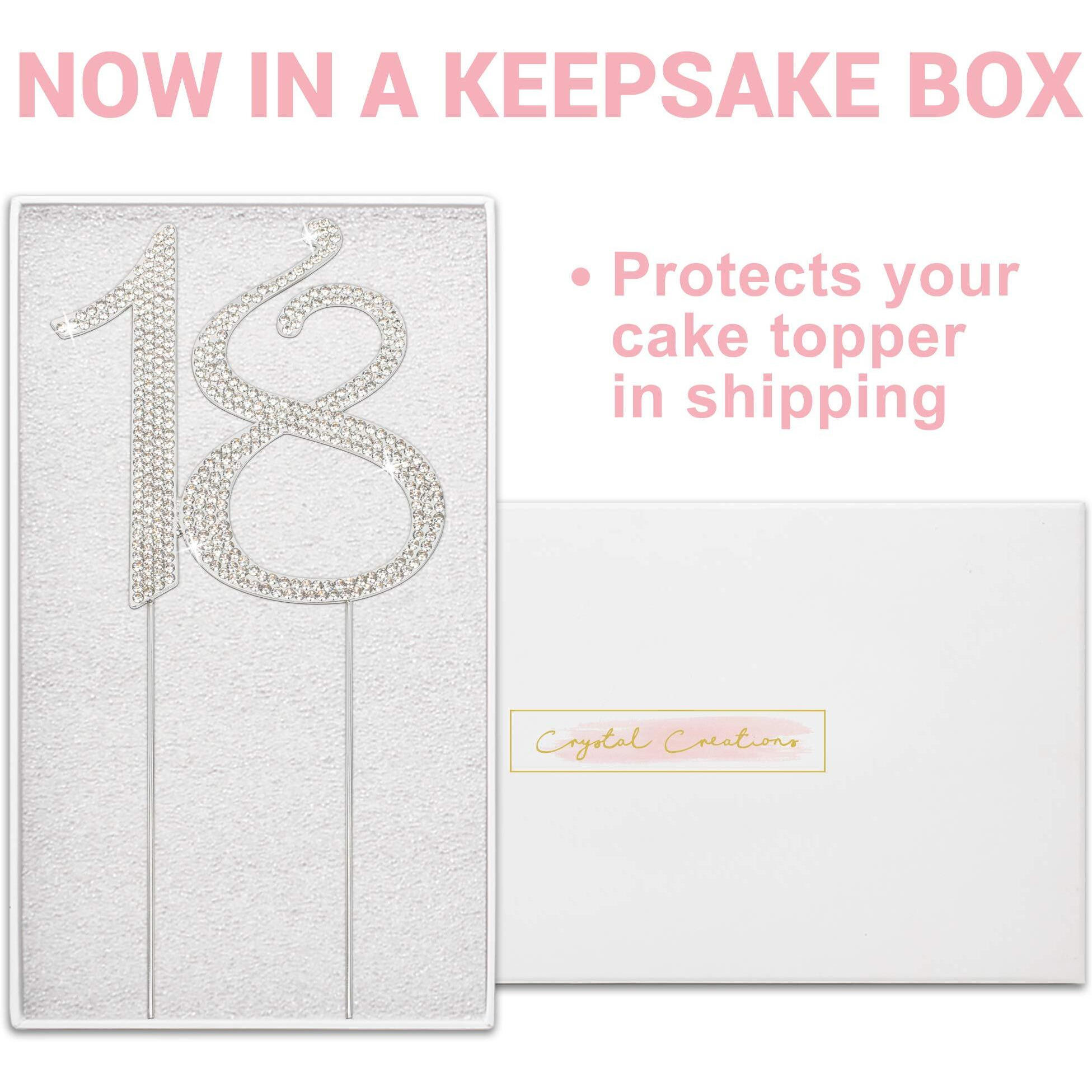 18 Cake Topper - Premium Silver Metal - 18Th Birthday Party Sparkly Rhinestone Decoration Makes A Great Centerpiece - Now Protected In A Box