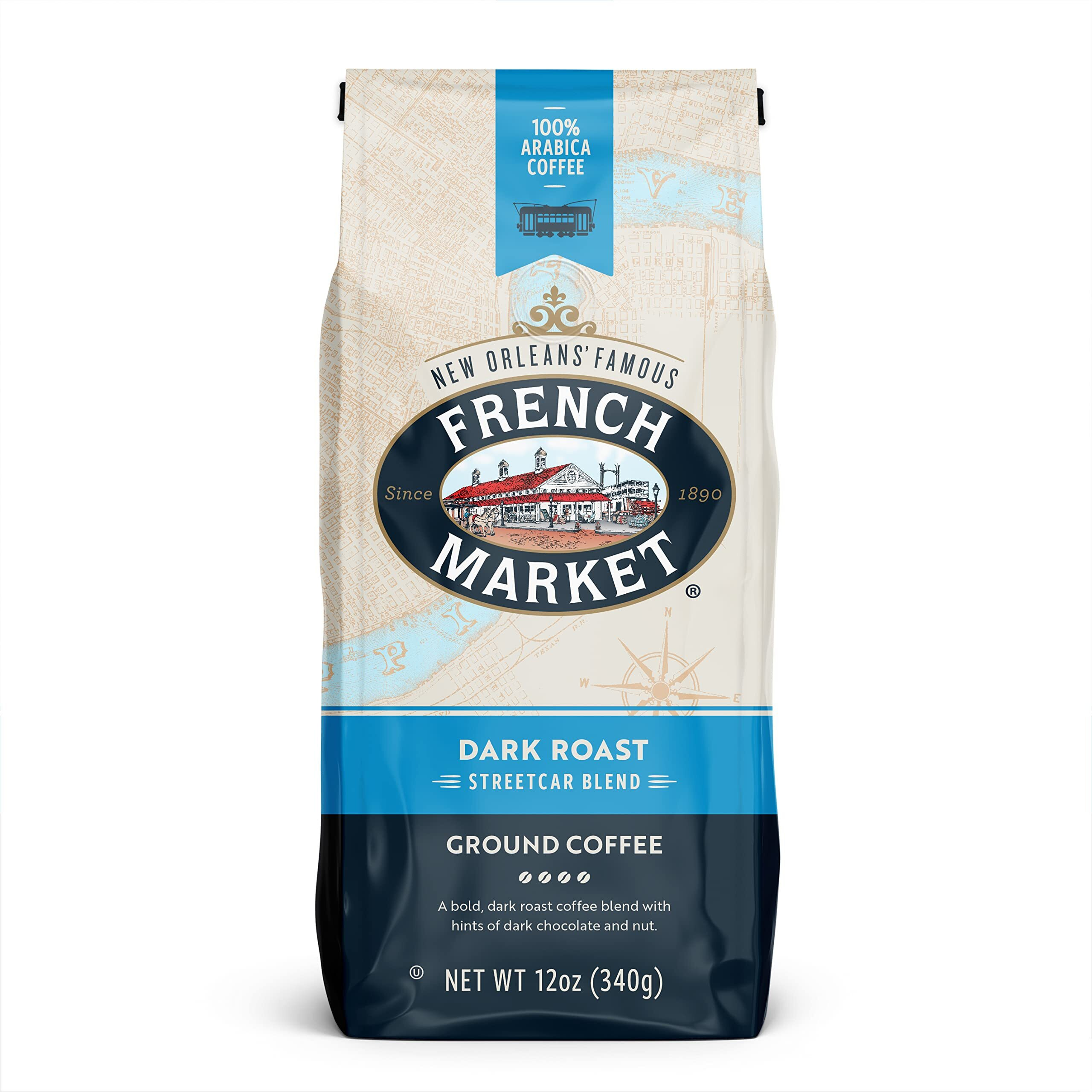French Market Streetcar Blend Dark Roast Ground Coffee, 12Oz Bag (Pack Of 1)