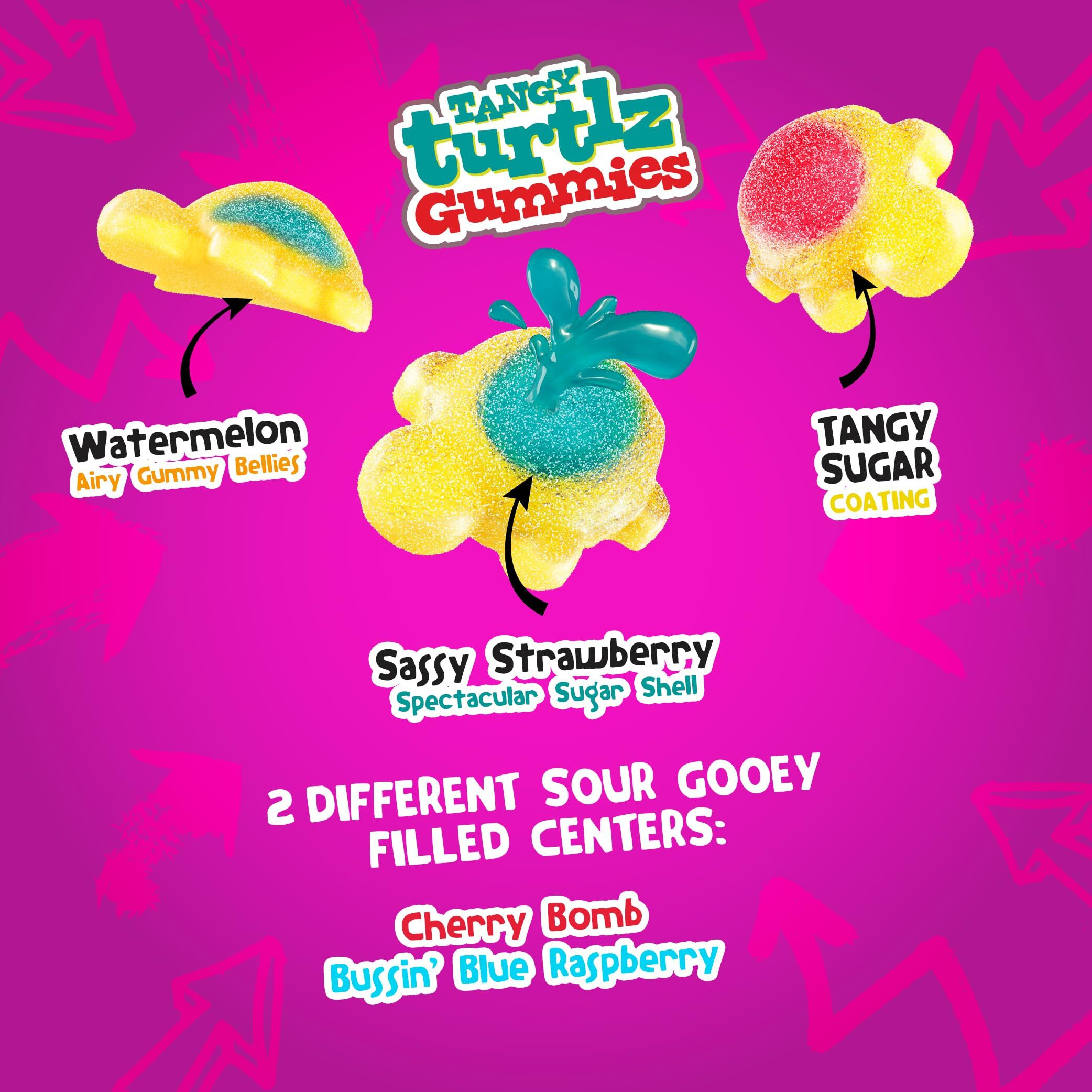 Chewzme Tangy Turtlz Gummies, Individually Wrapped Turtle Shaped Jelly-Filled Gummy And Chewy Candy In Assorted Flavors, 8.46 Ounce (Pack Of 4)