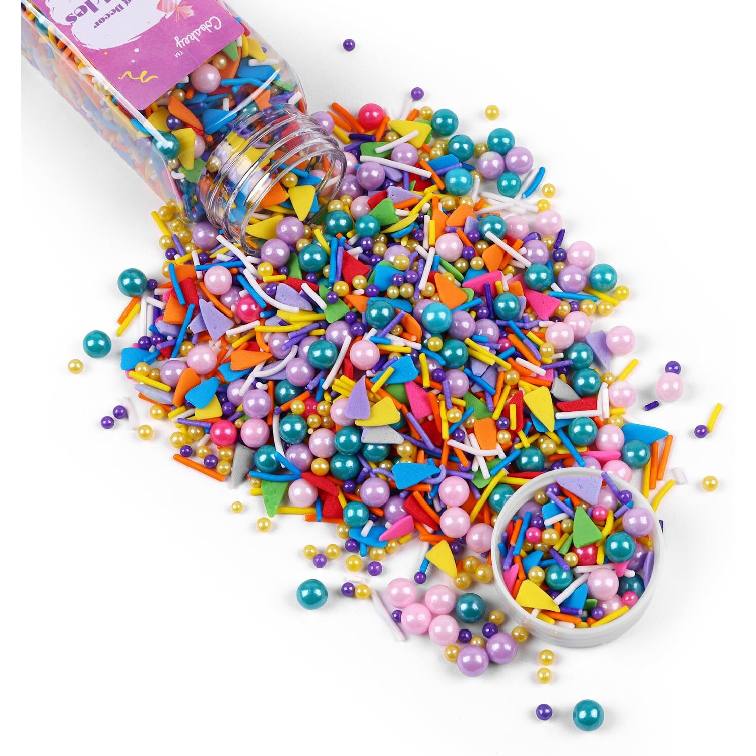 Rainbow Sprinkles For Cake Decorating 4.23Ounce - Colored Pearl Sprinkles For Cupcake Toppers, Ice Cream, Candy, Cookie Decorations - Birthday & Holiday Party Supplies