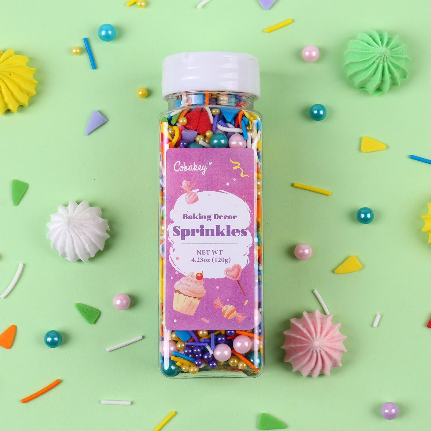 Rainbow Sprinkles For Cake Decorating 4.23Ounce - Colored Pearl Sprinkles For Cupcake Toppers, Ice Cream, Candy, Cookie Decorations - Birthday & Holiday Party Supplies