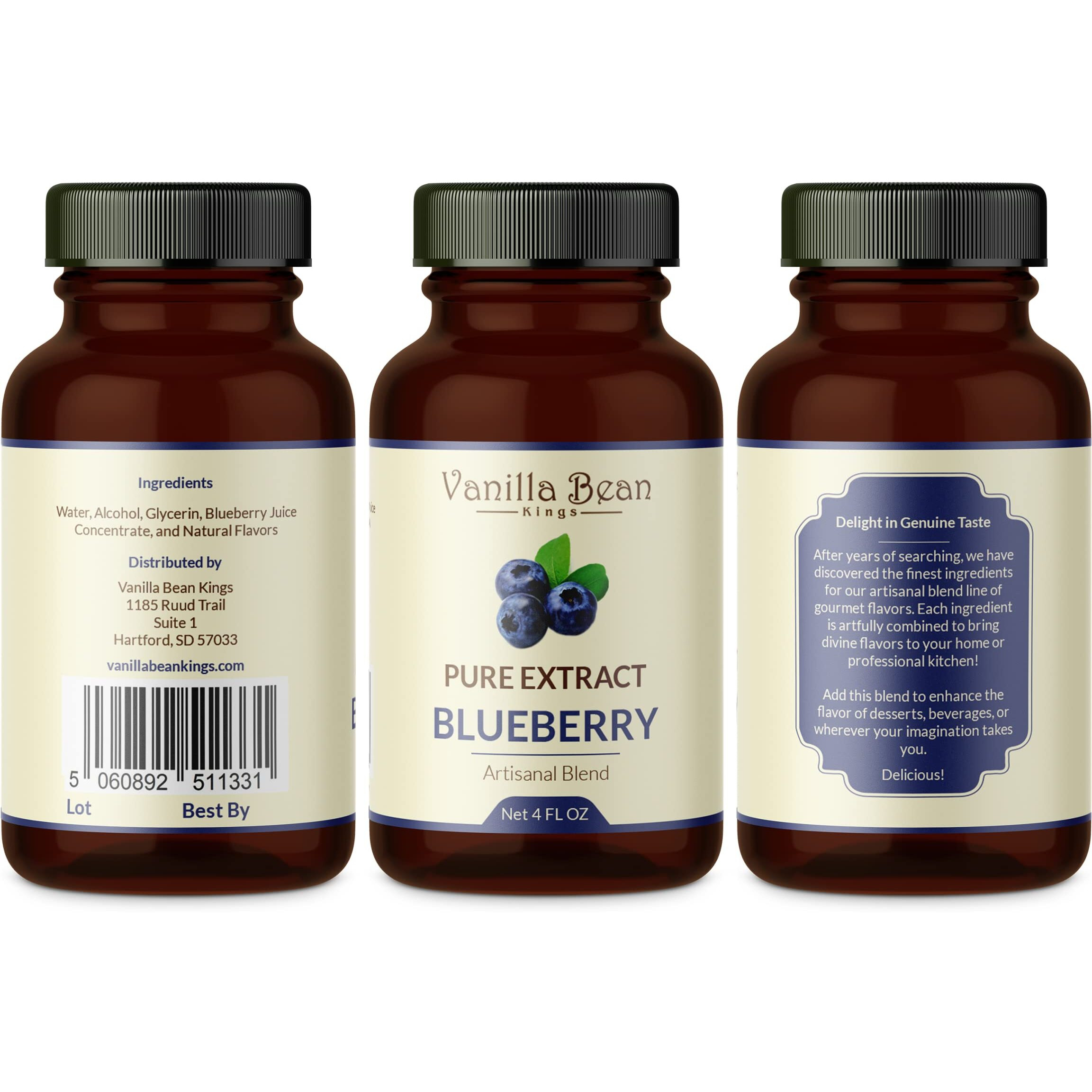 Pure Blueberry Extract For Baking And Flavoring - 4 Oz - Premium Quality Natural Flavors For Baked Goods, Desserts, & Cooking