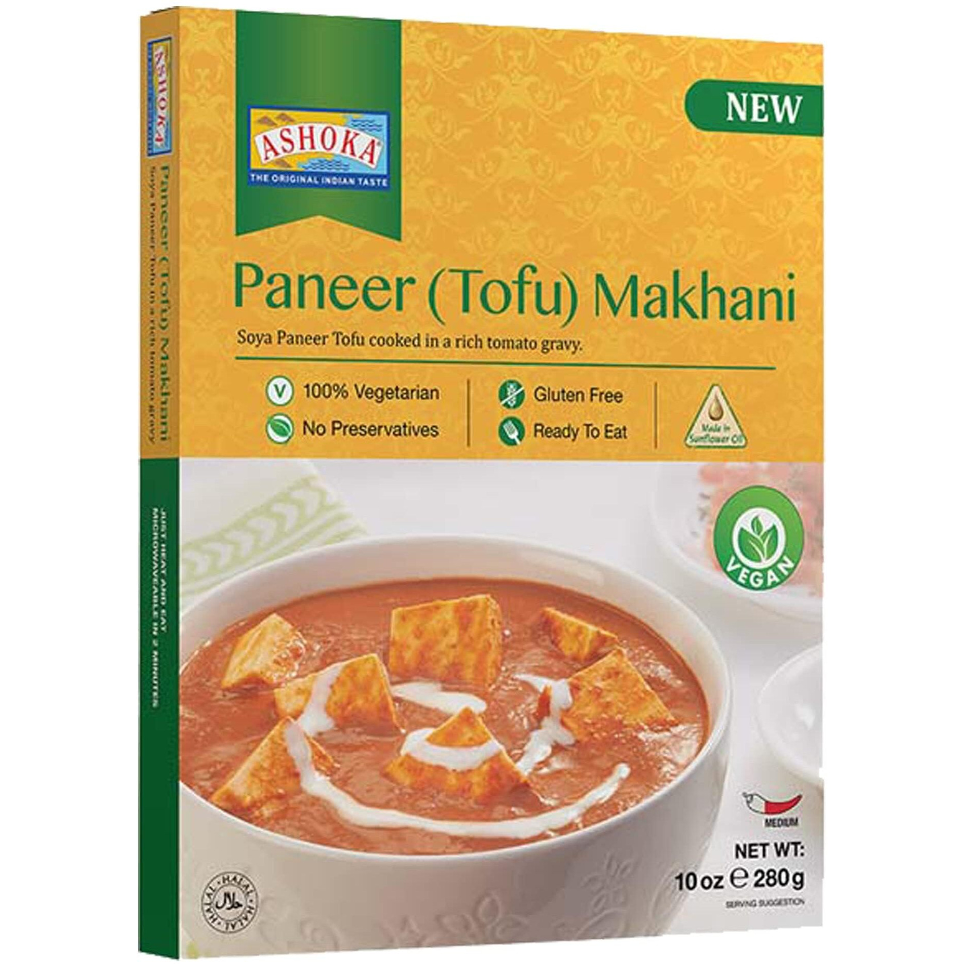 Ashoka Meals 1932, Tofu Curry, Plant-Based Gluten Free Meals, All-Natural, Ready To Heat Paneer Makhani, Kosher Certified, Authentic Indian Cuisine, Healthy Work Lunch, No Preservatives, Pack Of 1