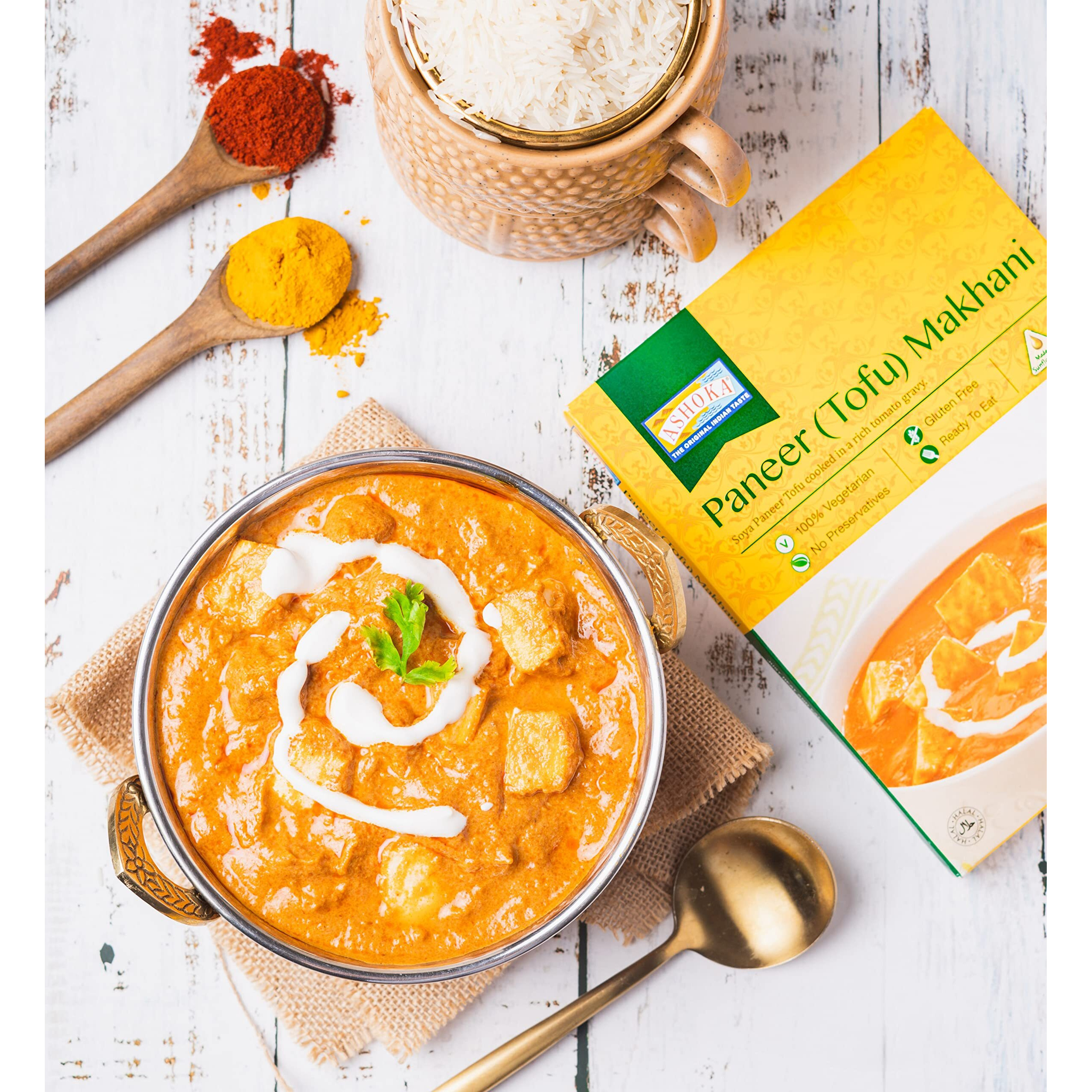 Ashoka Meals 1932, Tofu Curry, Plant-Based Gluten Free Meals, All-Natural, Ready To Heat Paneer Makhani, Kosher Certified, Authentic Indian Cuisine, Healthy Work Lunch, No Preservatives, Pack Of 1