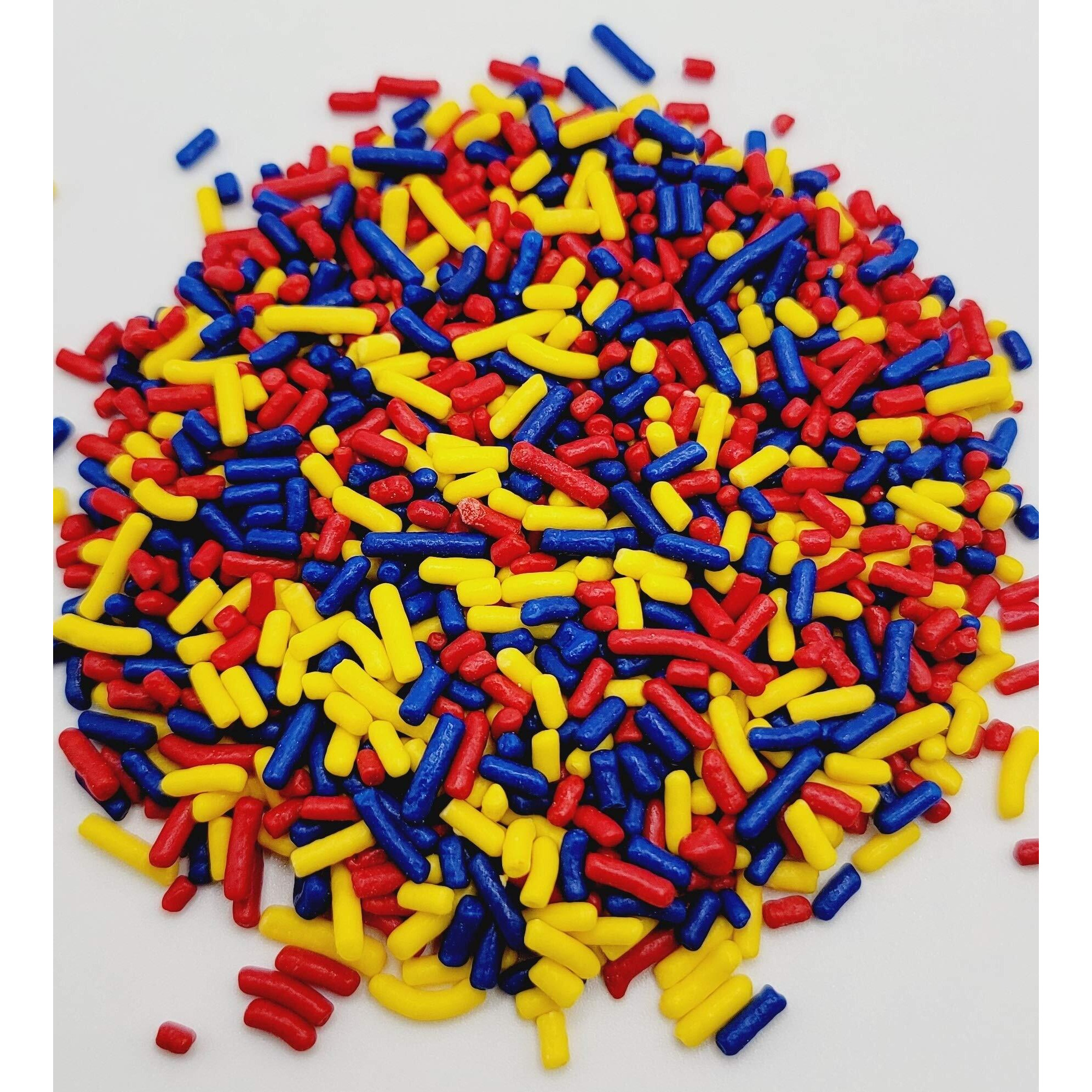 Ncs Red, Yellow, Dark Blue Edible Jimmies Sprinkles, 8 Ounces - Great For Cupcakes, Cookies, Cakes, Cakes Pops, Donuts