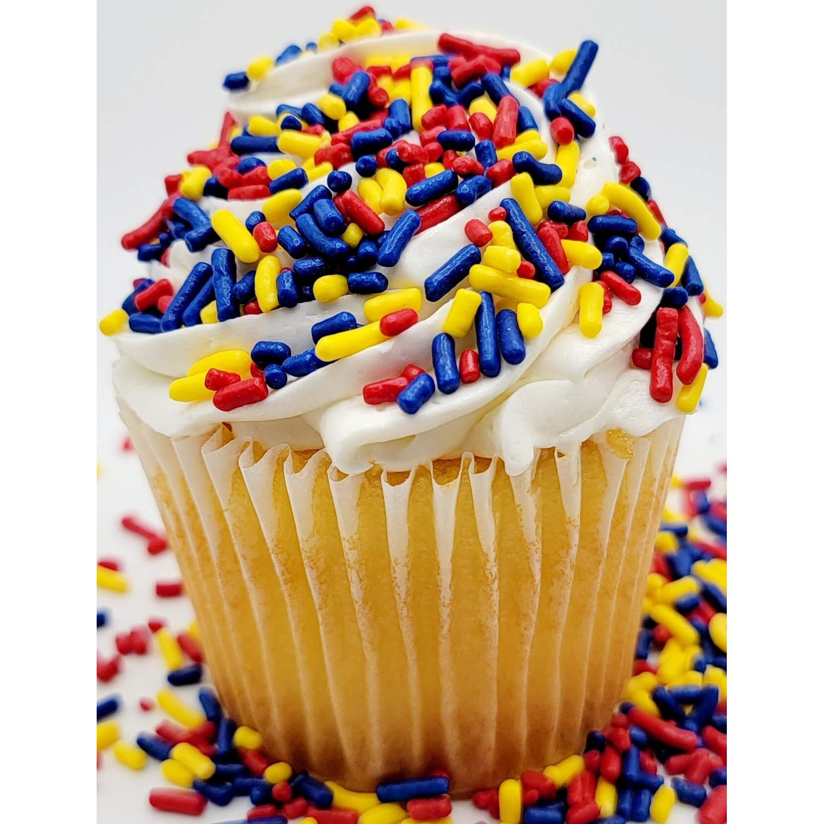 Ncs Red, Yellow, Dark Blue Edible Jimmies Sprinkles, 8 Ounces - Great For Cupcakes, Cookies, Cakes, Cakes Pops, Donuts