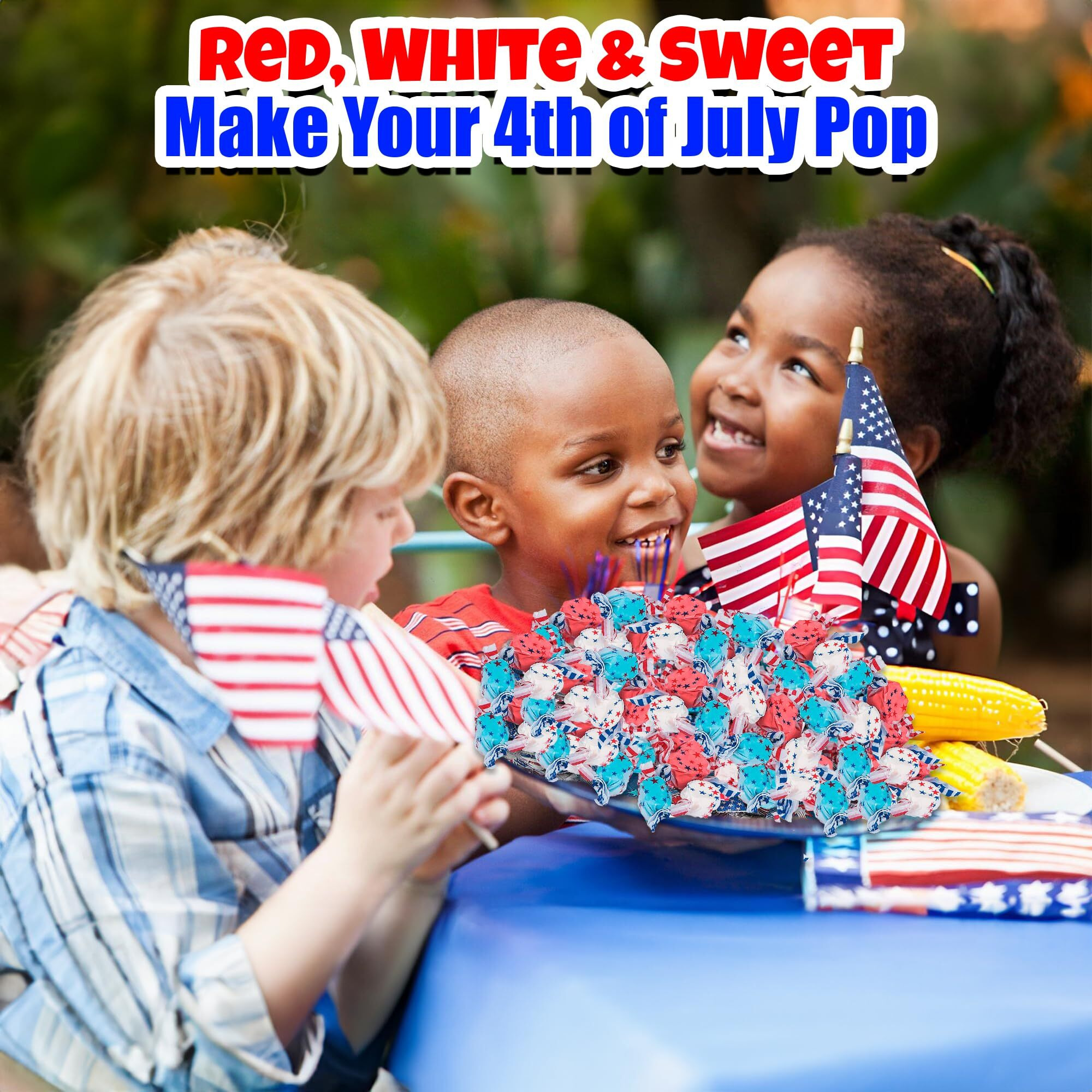 Fun Express Patriotic Red White And Blue Candy Bulk - 1.5 Pounds, 67 Pieces, Blueberry, Cherry, And Vanilla-Flavored