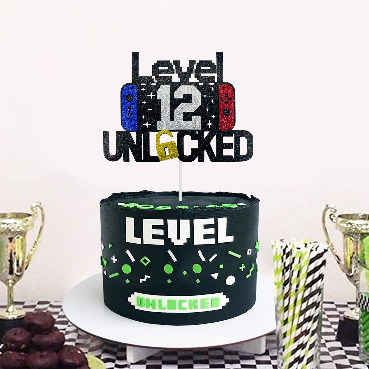 Happy 12Th Birthday Video Game Cake Topper Level 12 Unlocked Cake Topper For Kids Boys Girls 12-Years-Old Birthday Party Decoration (12)