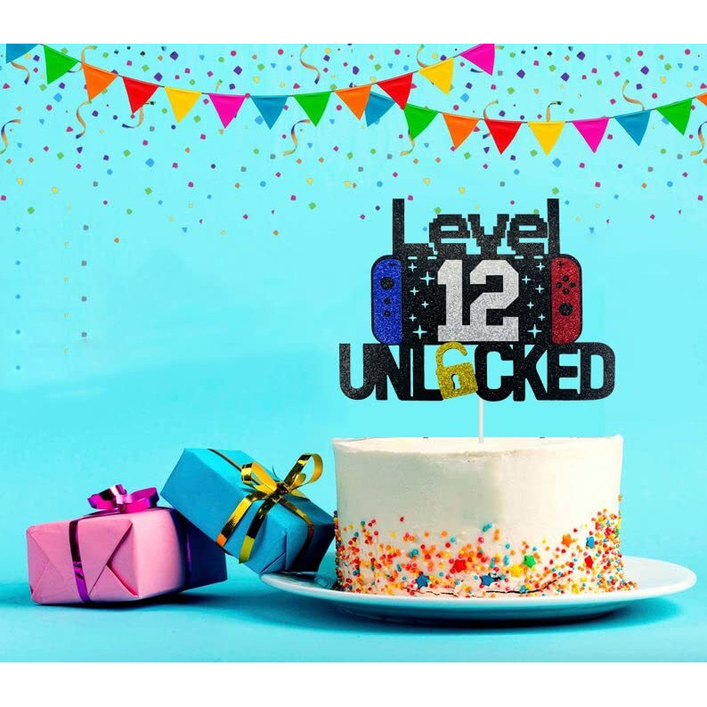 Happy 12Th Birthday Video Game Cake Topper Level 12 Unlocked Cake Topper For Kids Boys Girls 12-Years-Old Birthday Party Decoration (12)