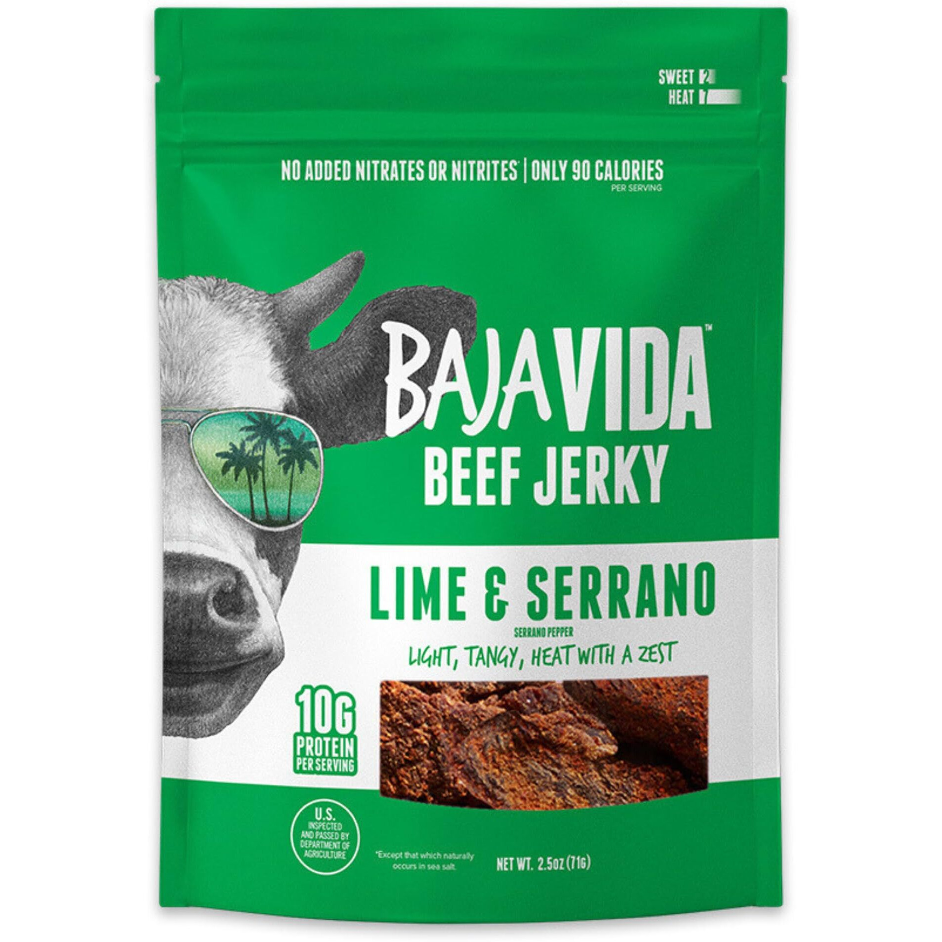Baja Beef Baja Vida Lime & Serrano Pepper Beef Jerky - Sweet And Spicy Beef Jerky Snack Packs, Healthy Jerky, Gluten-Free, All-Natural Beef, No Msg, Made In The Usa - 2.5 Oz Bags (Pack Of 3)
