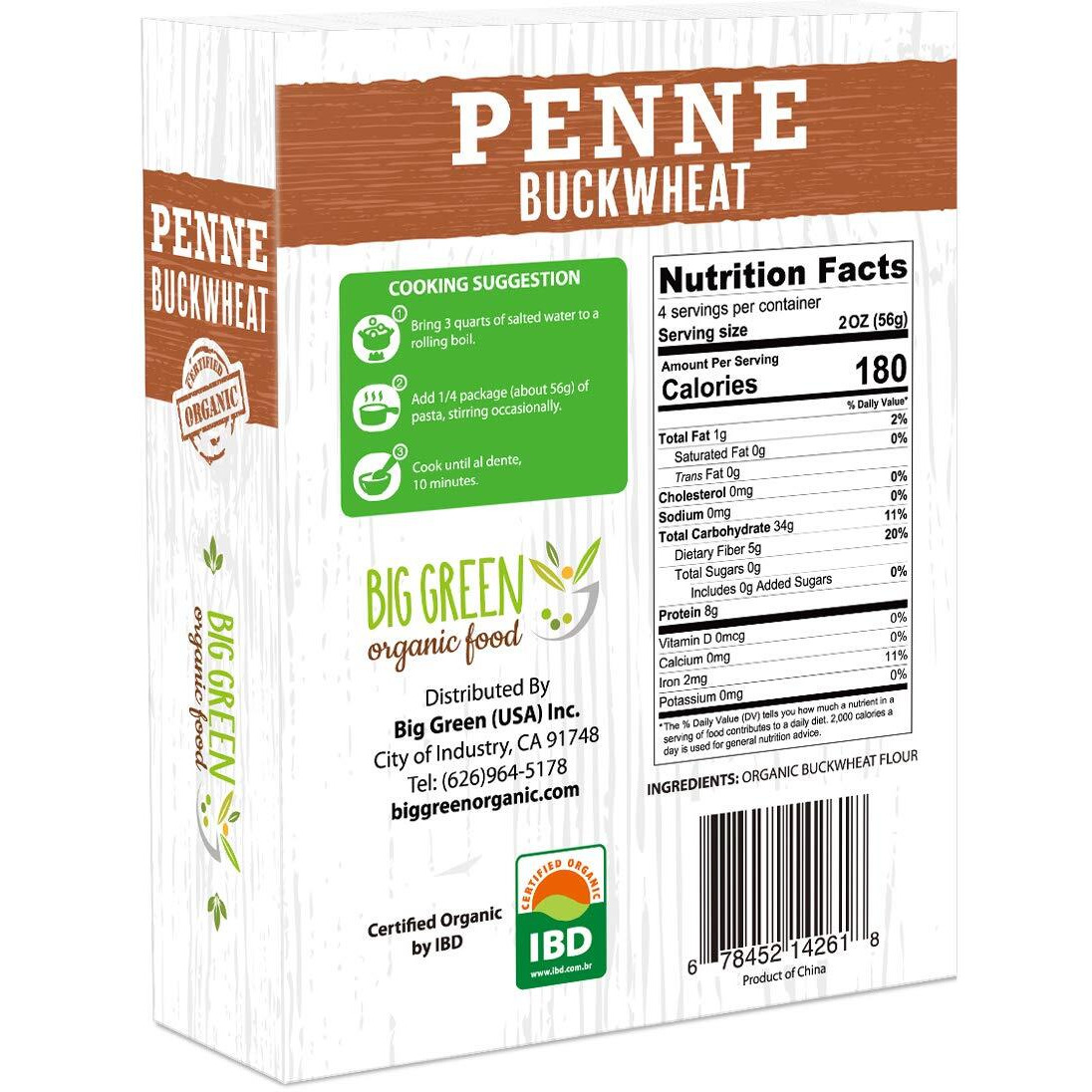 Big Green Organic Food- Organic Buckwheat Penne, 8.8Oz, 100% Buckwheat, Gluten-Free, Non-Gmo, Vegan (3)