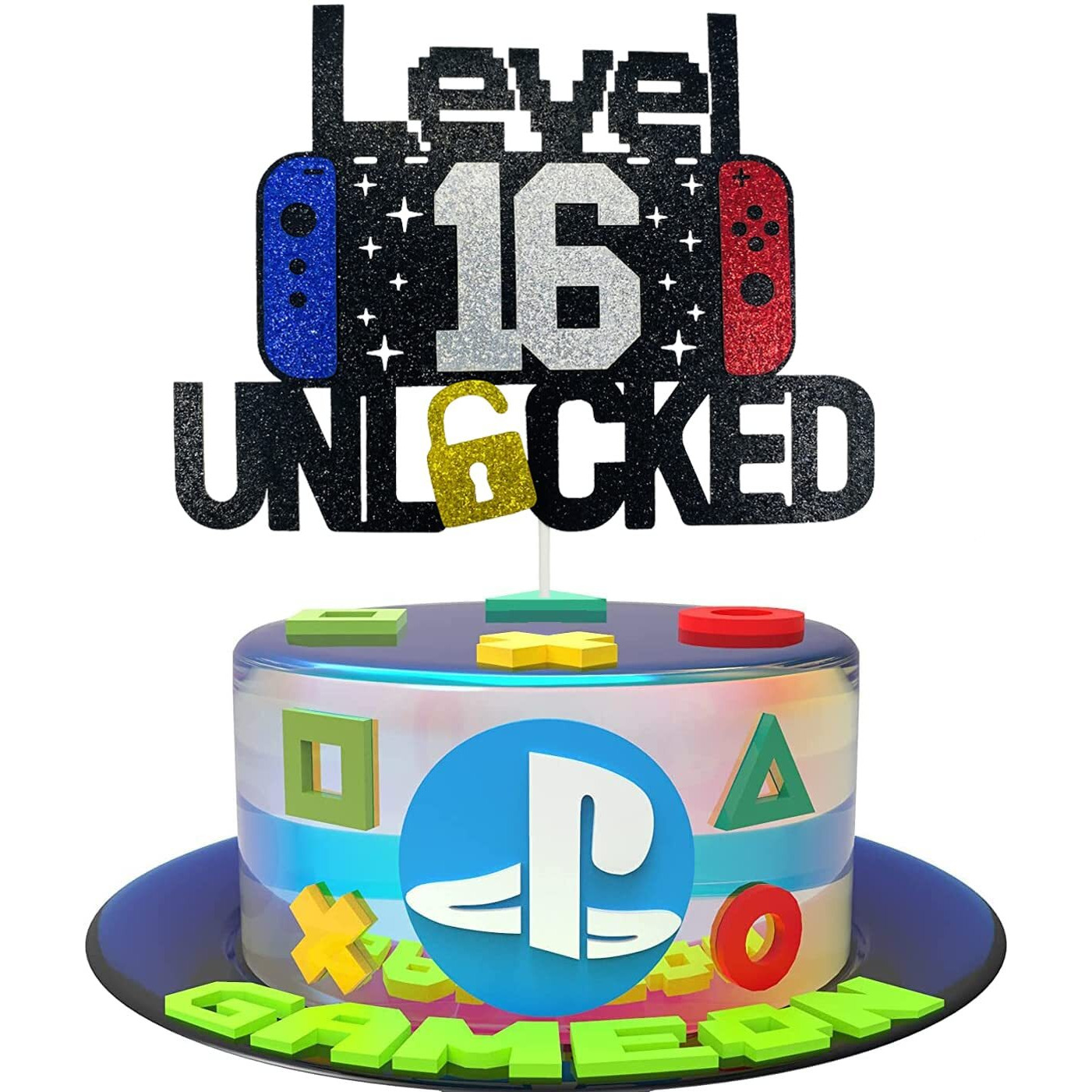Happy 16Th Birthday Video Game Cake Topper Level 16 Unlocked Cake Topper For Kids Boys Girls 16-Years-Old Birthday Party Decoration (16)