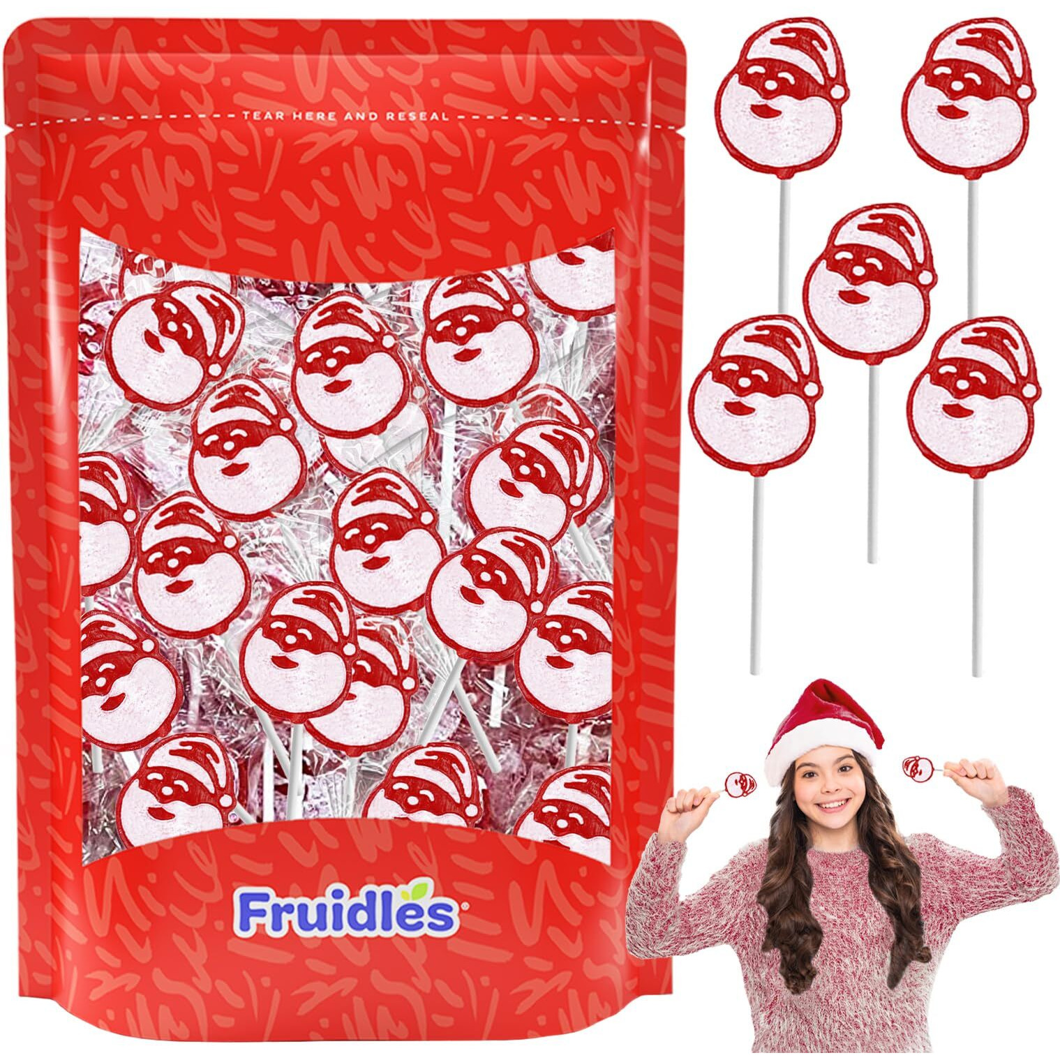 Fruidles Christmas Santa Clause Lollipop, Mixed Fruit Flavor, Made In Brazil, Individually Wrapped, 15G Pops, Approx. 30 Pops Pound (1 Pound)