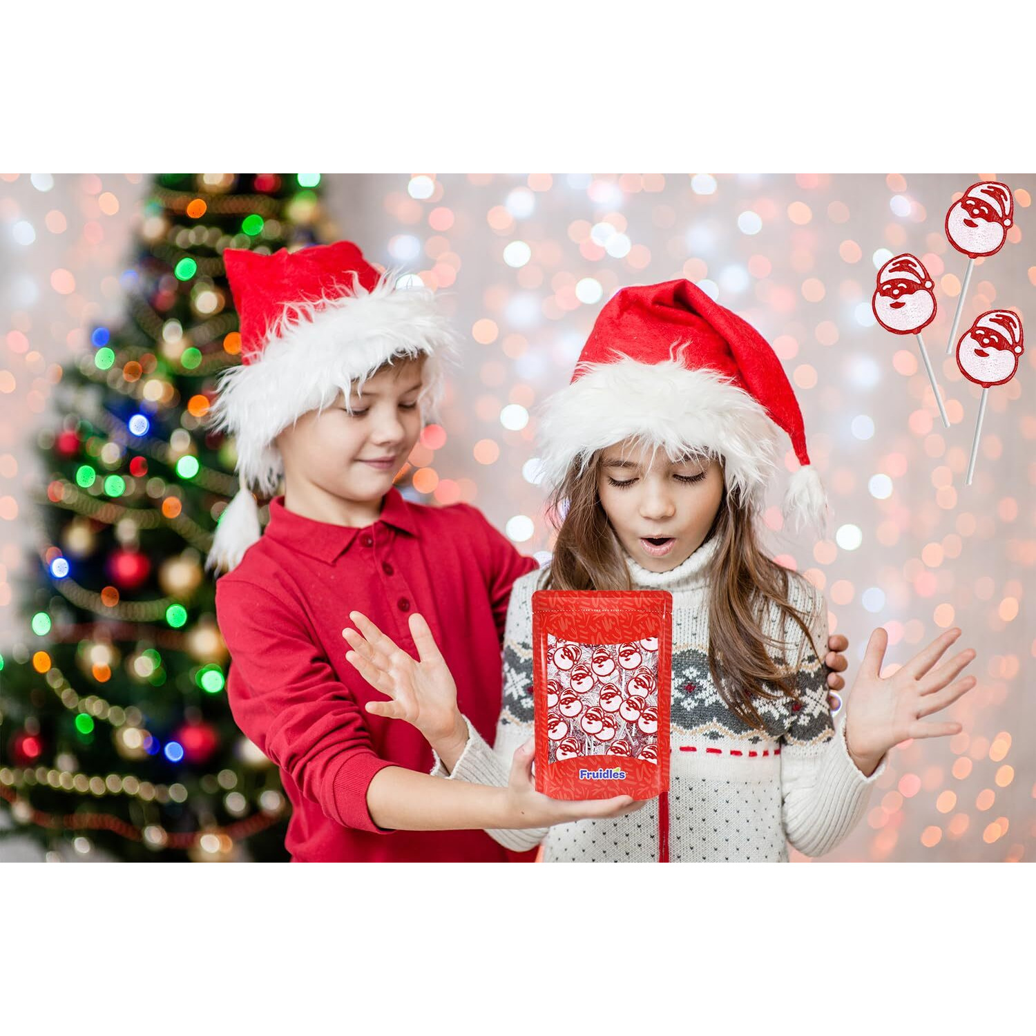 Fruidles Christmas Santa Clause Lollipop, Mixed Fruit Flavor, Made In Brazil, Individually Wrapped, 15G Pops, Approx. 30 Pops Pound (1 Pound)