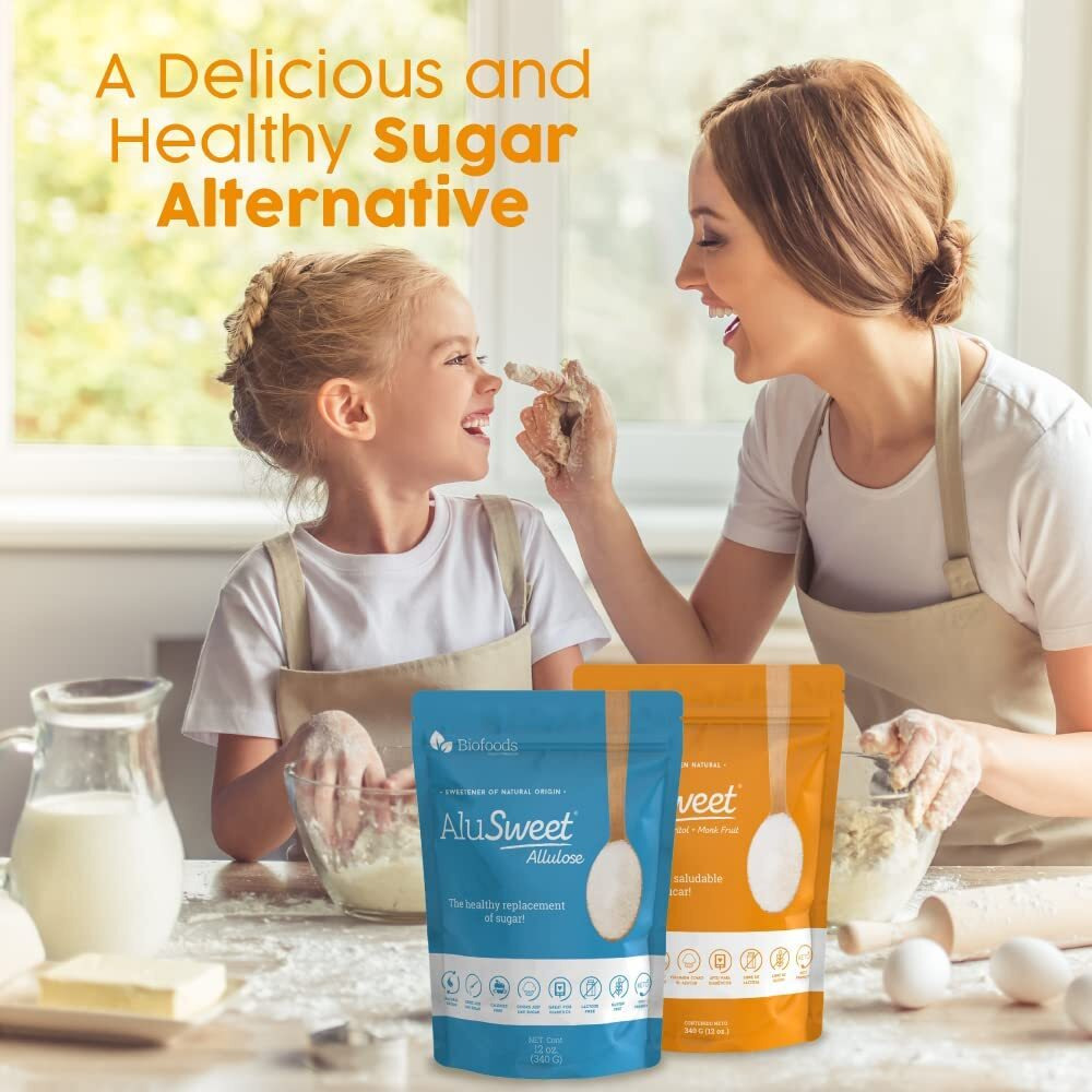 Alusweet 2-Pack Kit Includes (1) Allulose Zero Calorie Sweetener & (1) Allulose Monk Fruit & Erythritol Sweetener - 24 Oz - 11 Sugar Substitute, Keto-Friendly, Organic, Plant-Based Substitute