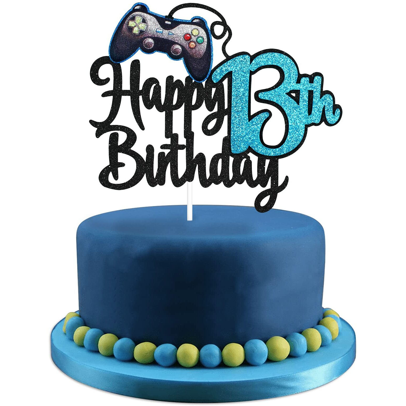 Video Game Happy 13Th Birthday Cake Topper - Video Game Boy's 13Th Birthday Party Blue Cake Supplies - Game On Level Up Winner Party Decoration