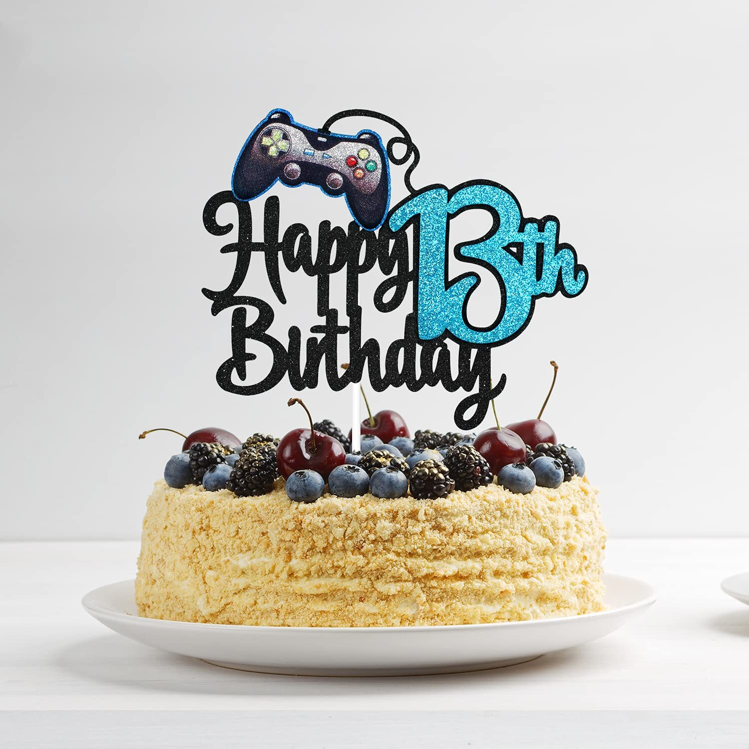 Video Game Happy 13Th Birthday Cake Topper - Video Game Boy's 13Th Birthday Party Blue Cake Supplies - Game On Level Up Winner Party Decoration
