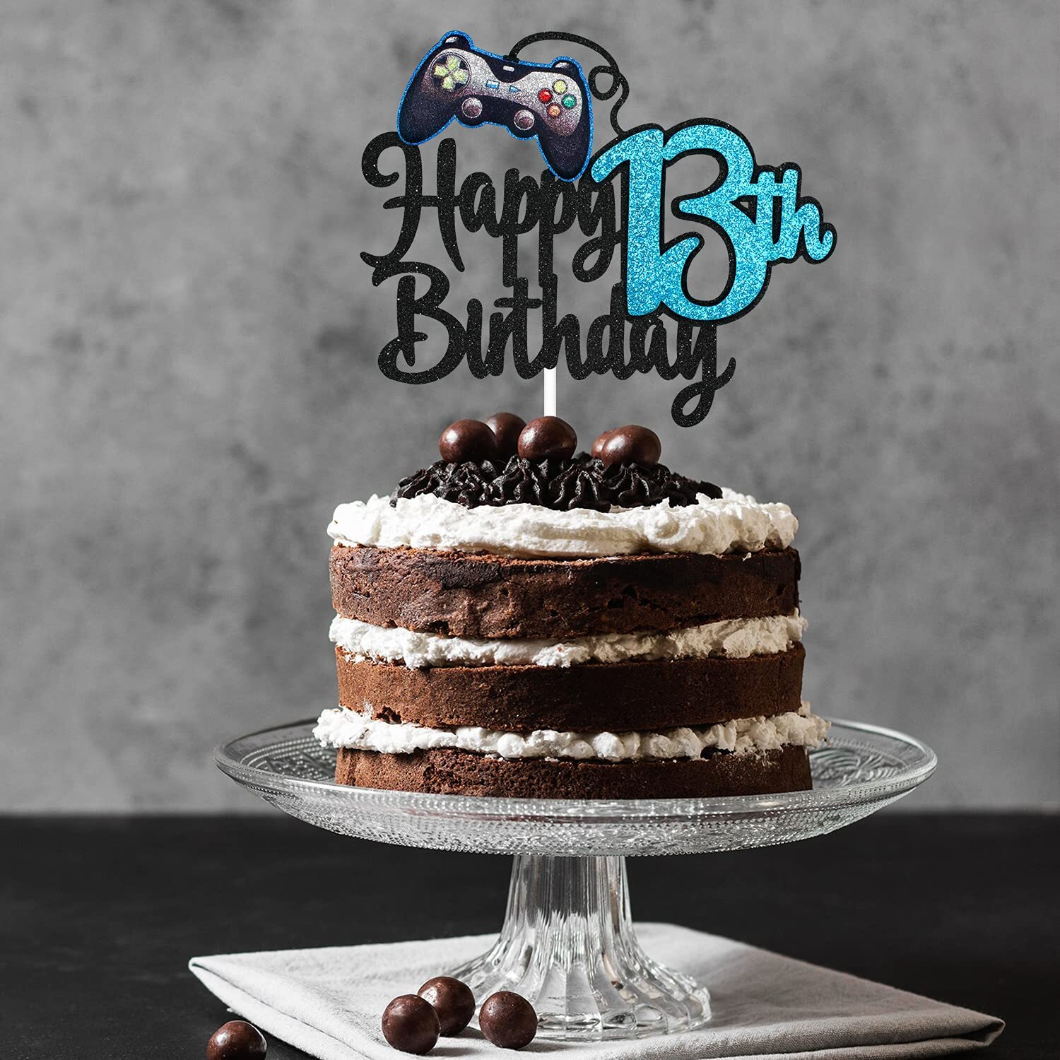 Video Game Happy 13Th Birthday Cake Topper - Video Game Boy's 13Th Birthday Party Blue Cake Supplies - Game On Level Up Winner Party Decoration